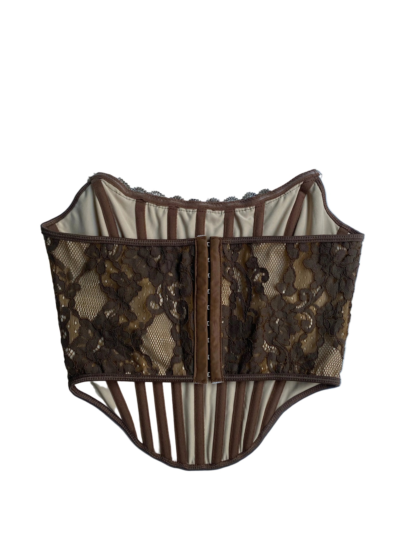 Brown lace strapless corset