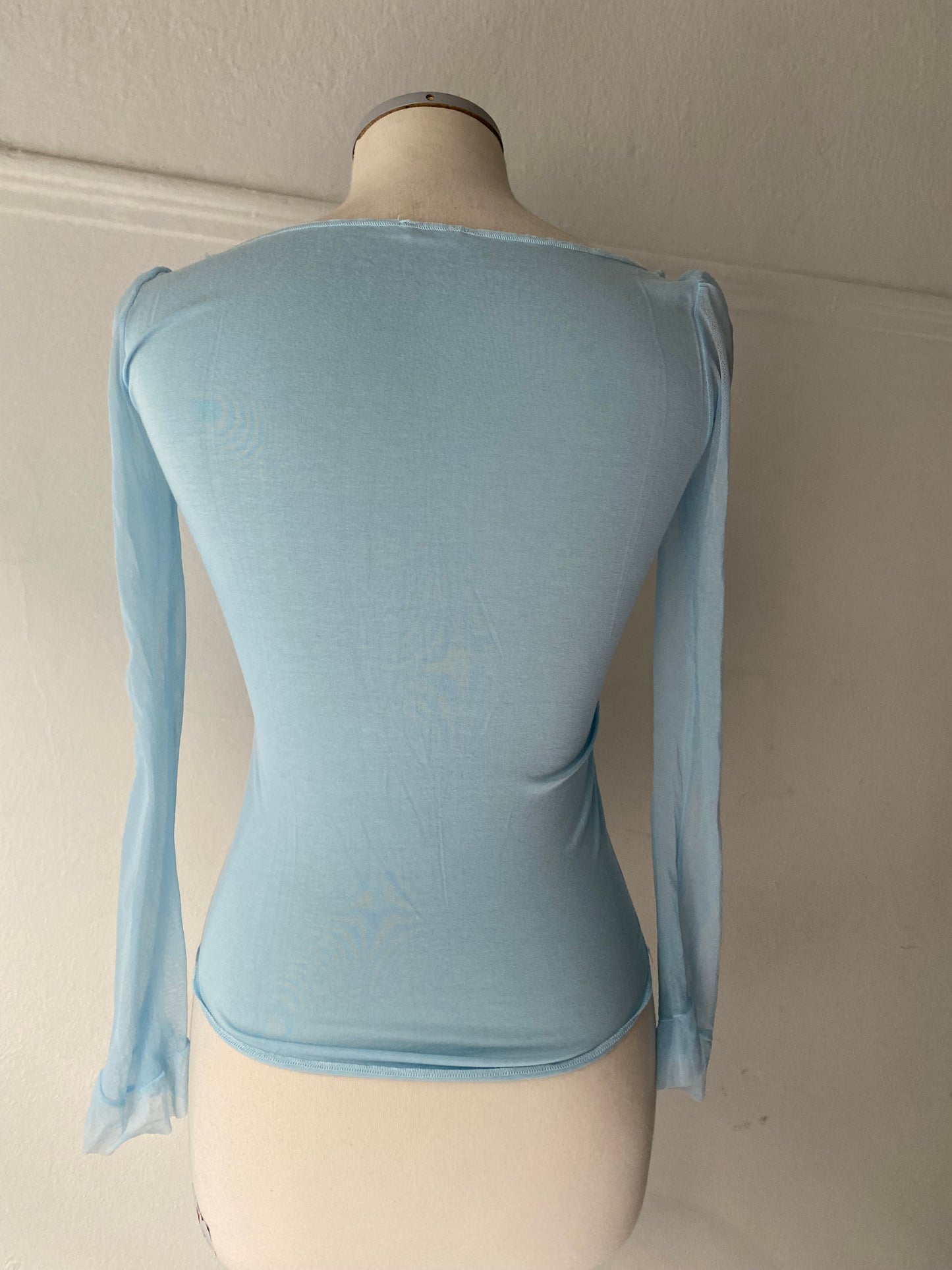 Y2K baby blue top with see through sleeves