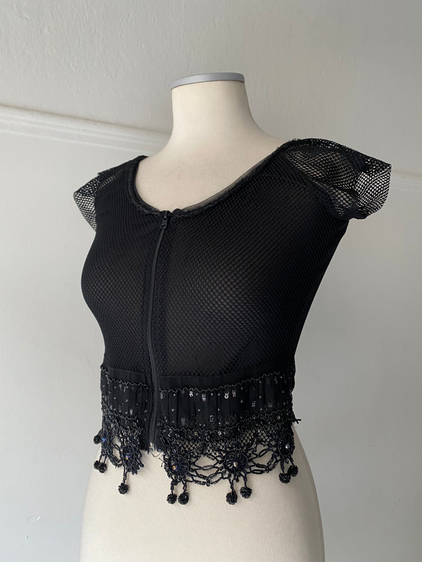 Vintage semi sheer zip up top