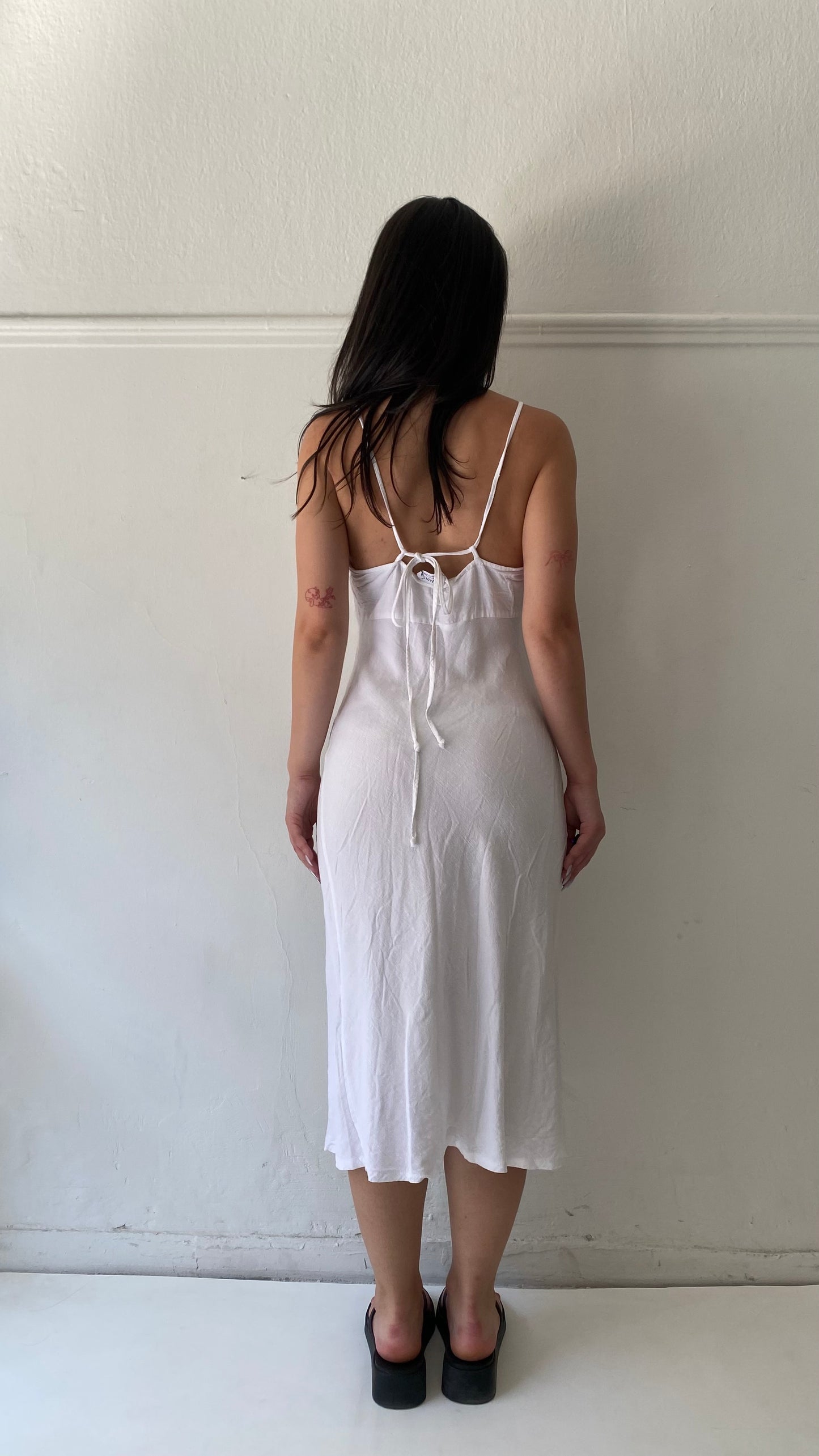 White linen midi dress