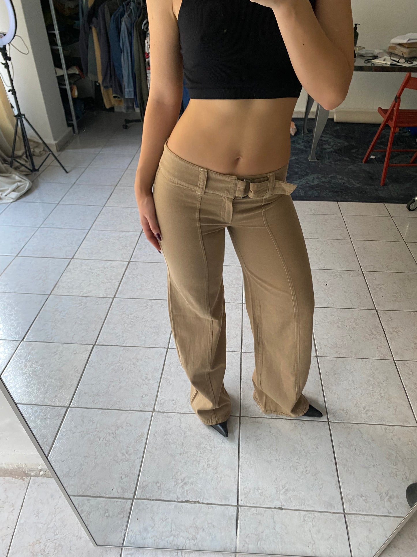 Wide leg beige pants