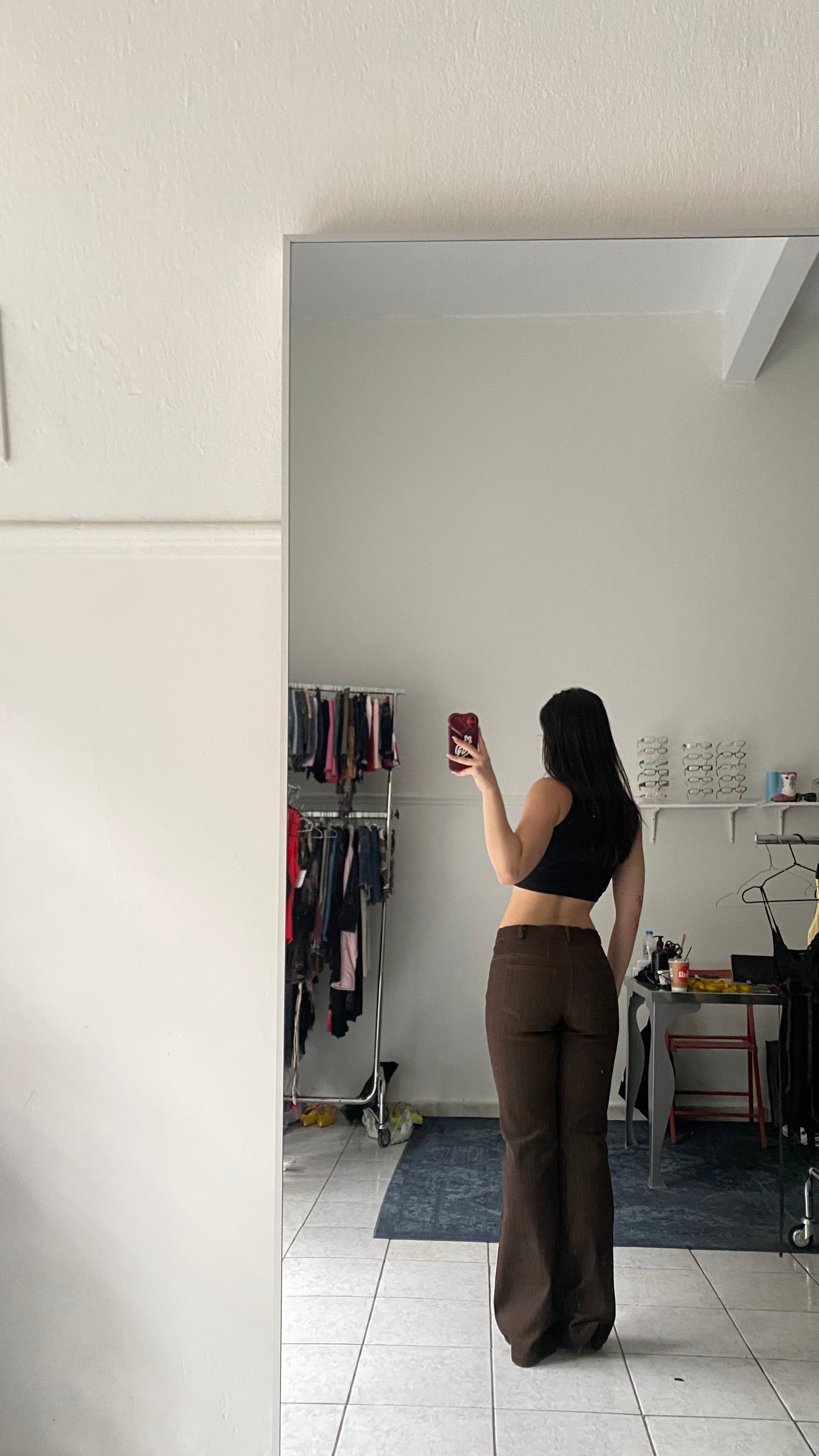 Brown stretchy flare pants