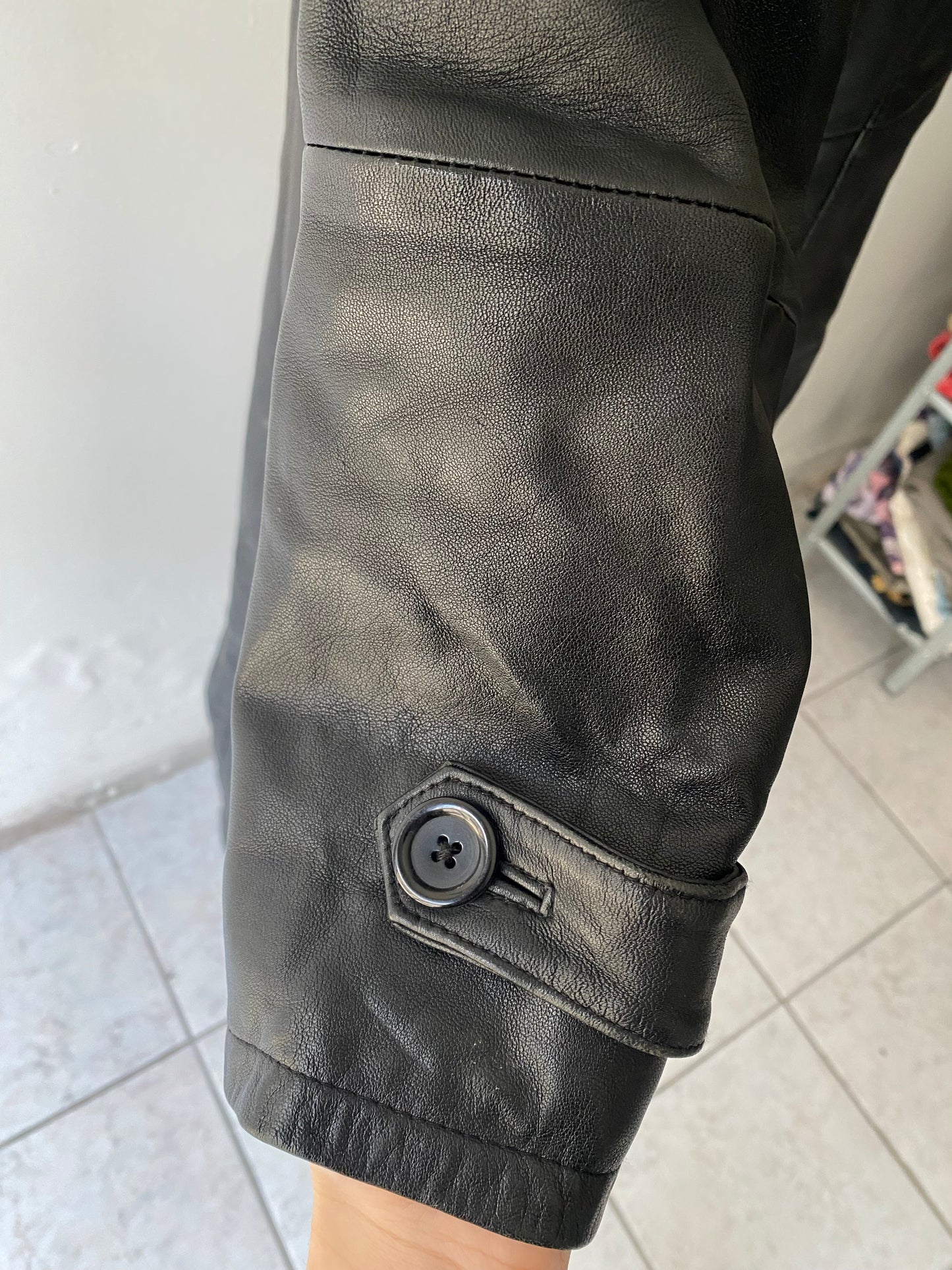 Vintage leather long black coat