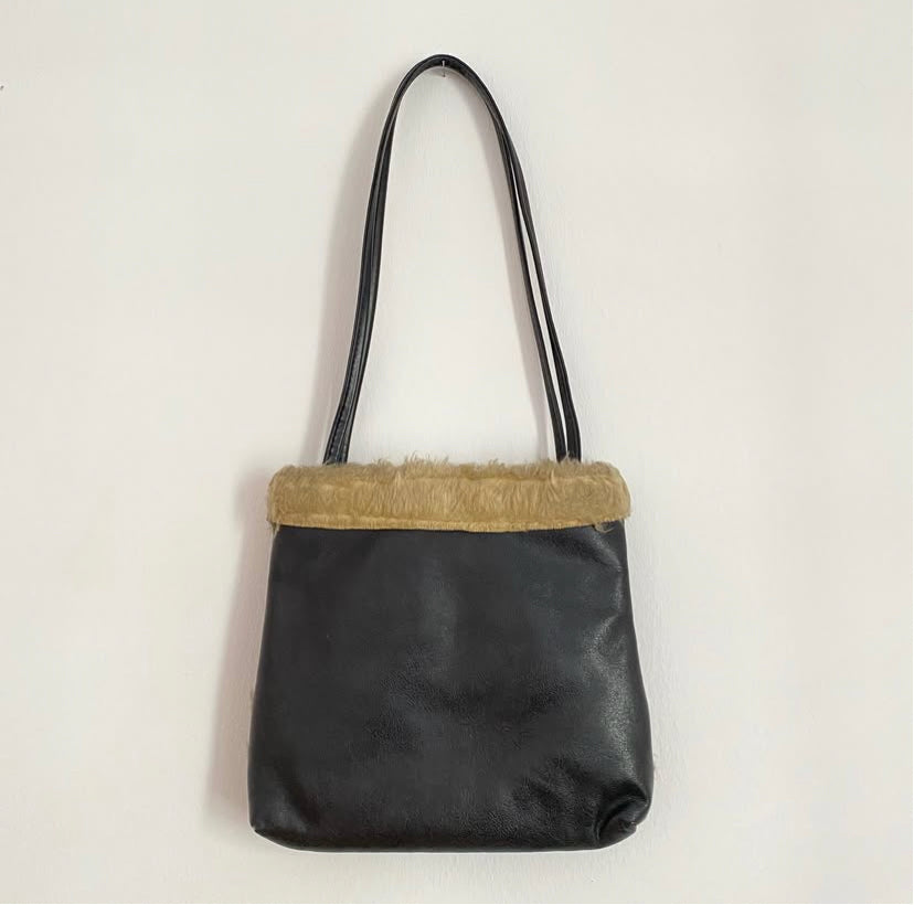Vintage faux fur black shoulder bag
