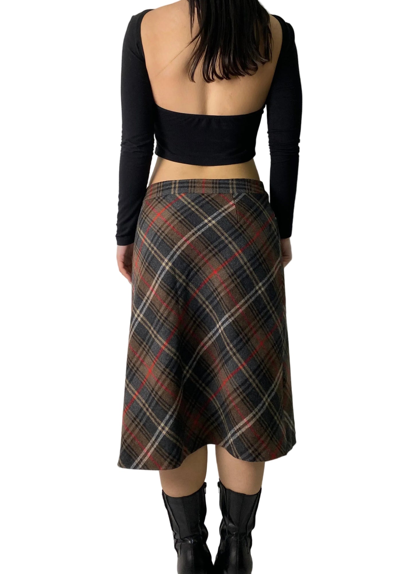 Vintage plaid midi skirt