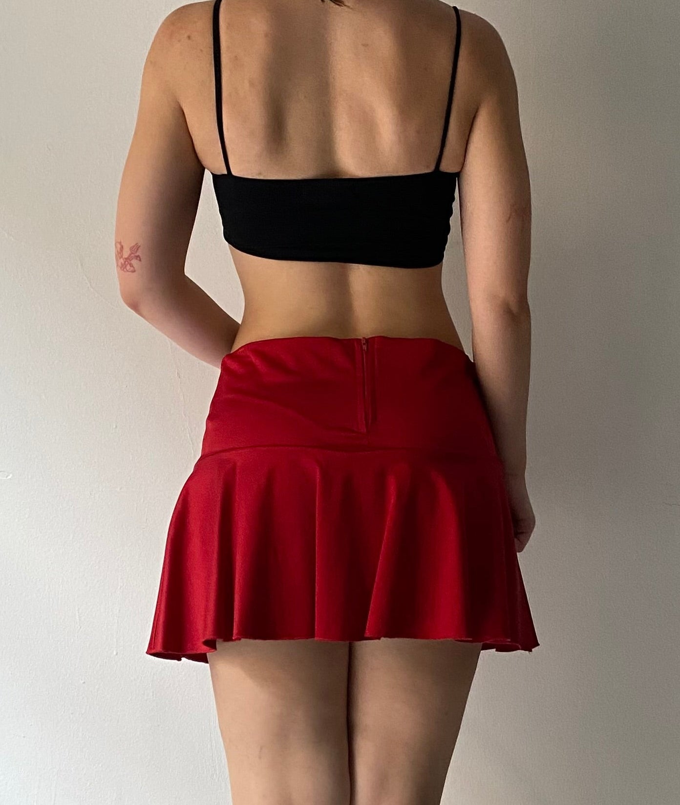 Deadstock deep red mini skirt with rhinestones