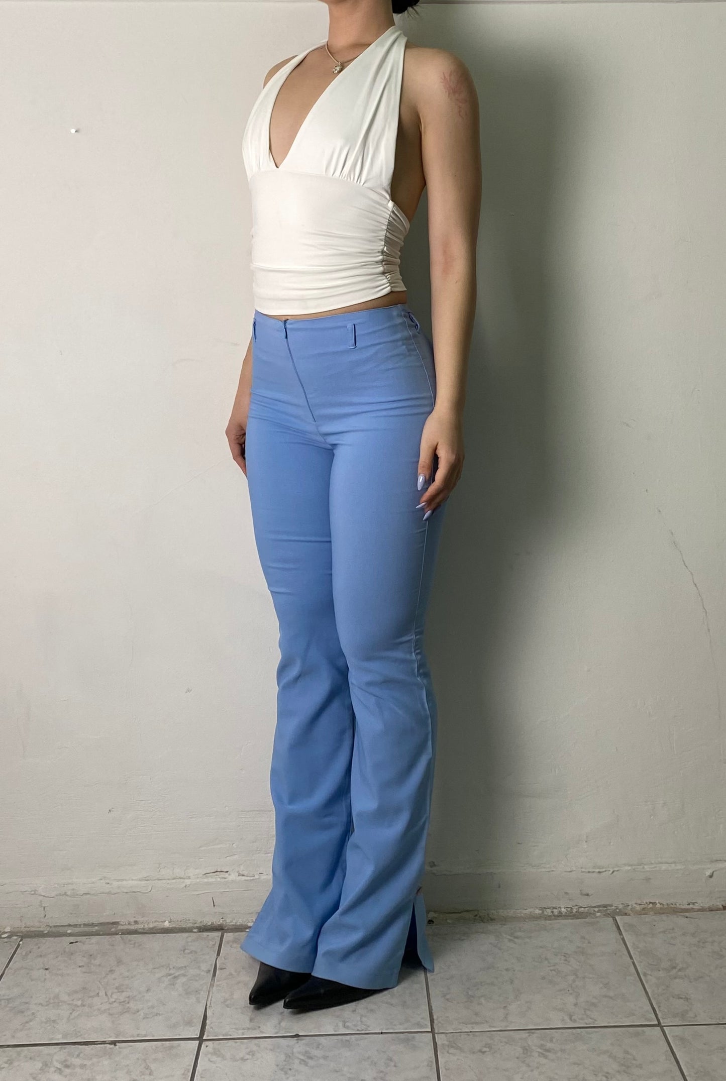 Y2K light blue flare pants