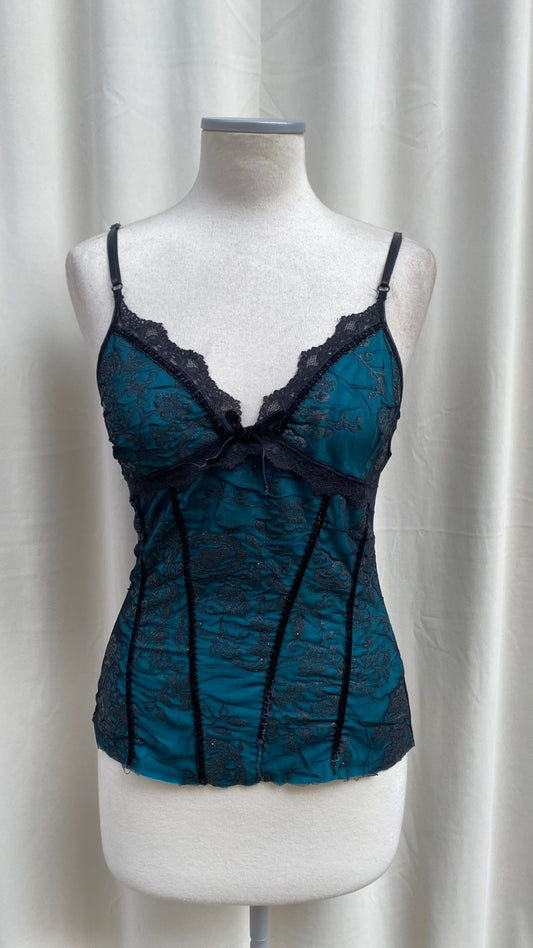 Y2k Italian lace blue top