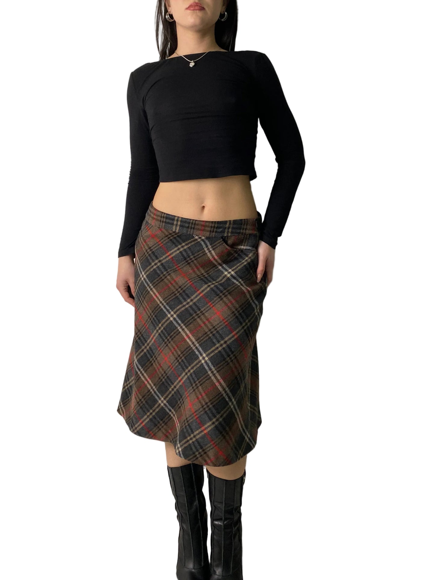 Vintage plaid midi skirt