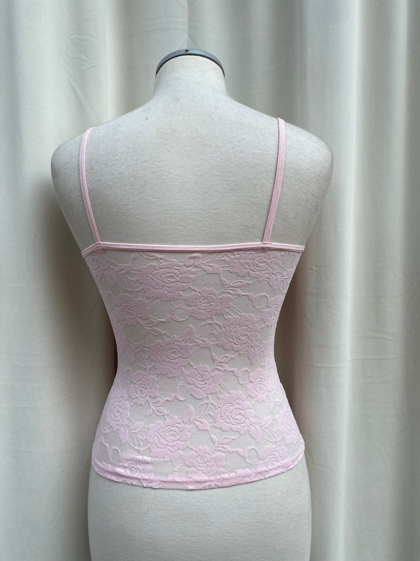 Y2K Baby pink roses lace cami top