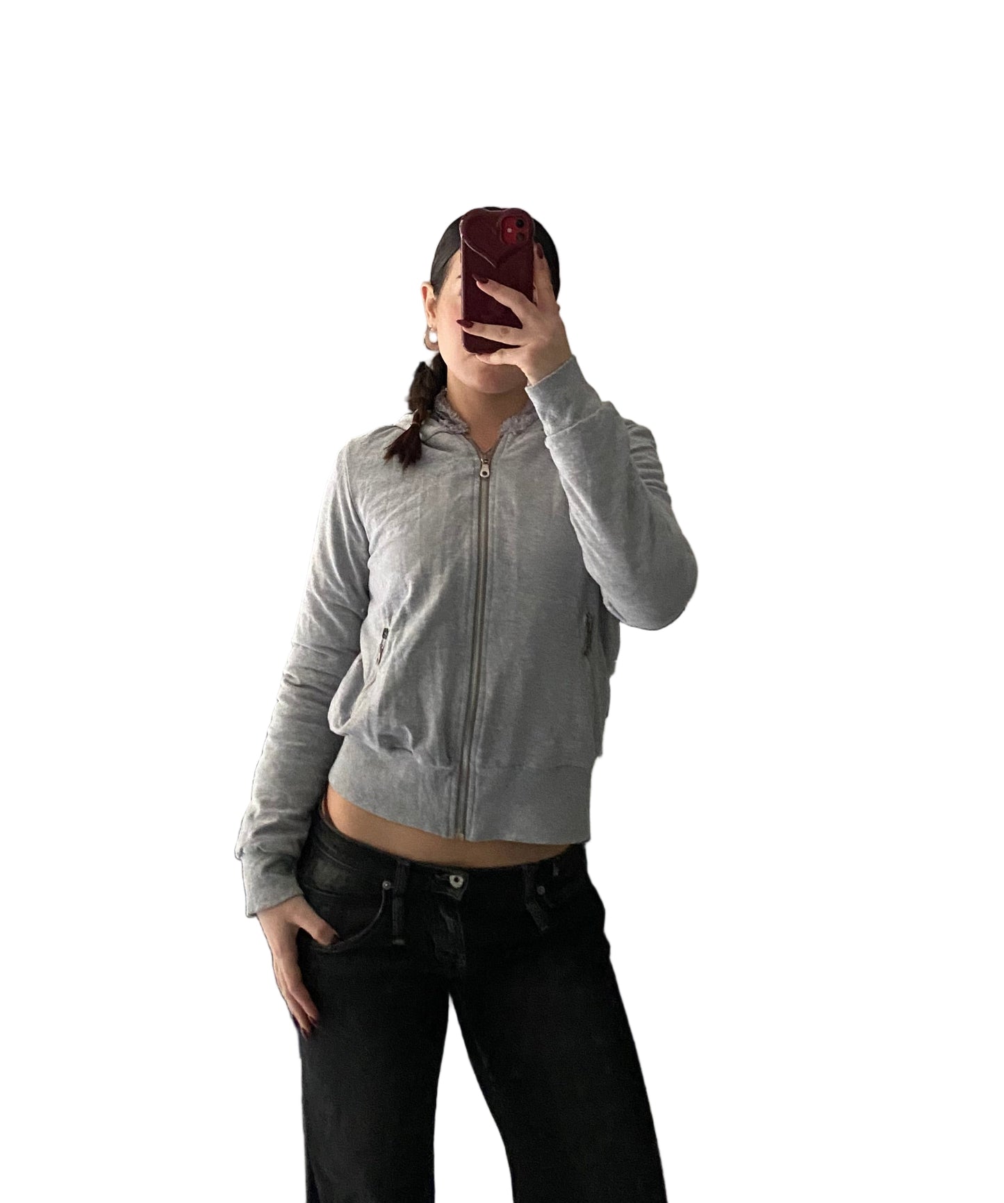 Grey cotton cropped zip up jacket