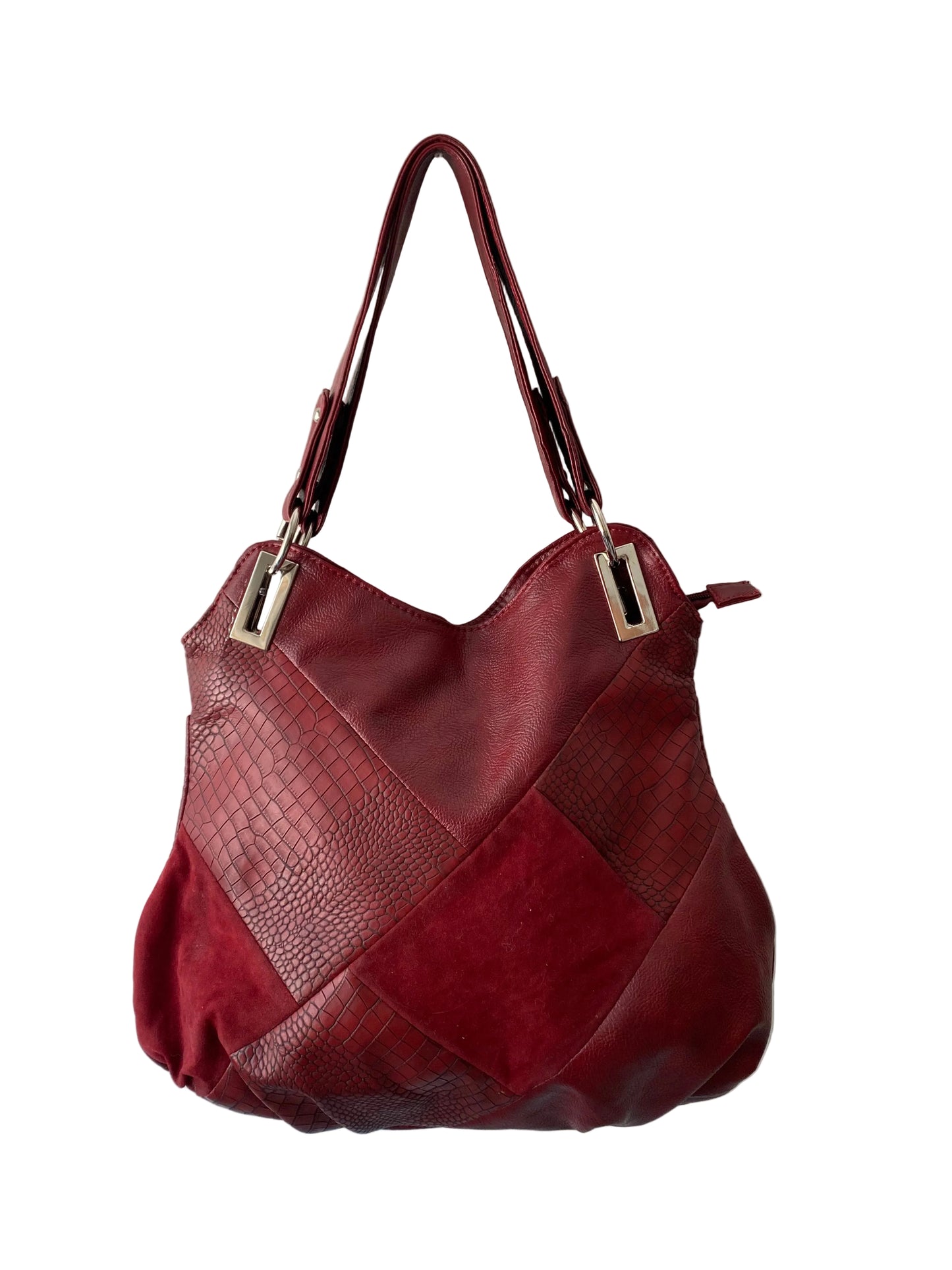 Burgundy faux leather big shoulder bag
