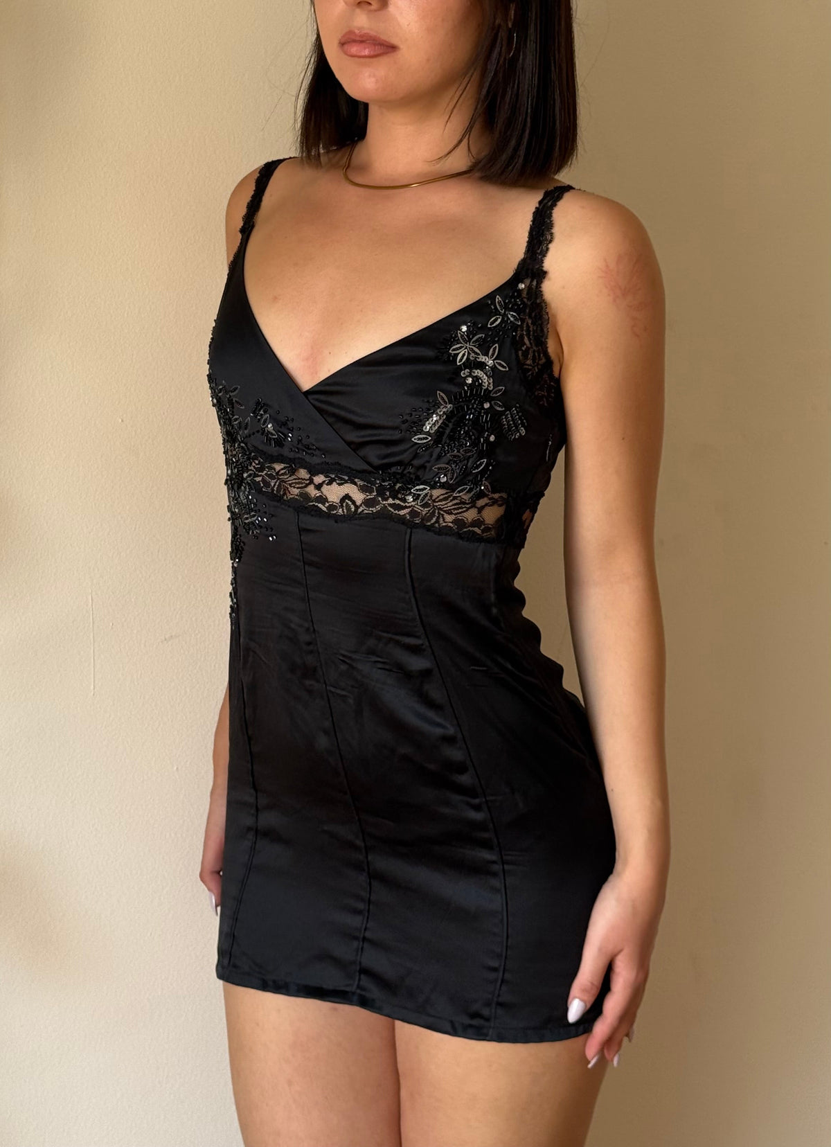 Vintage lace mini dress with beaded details