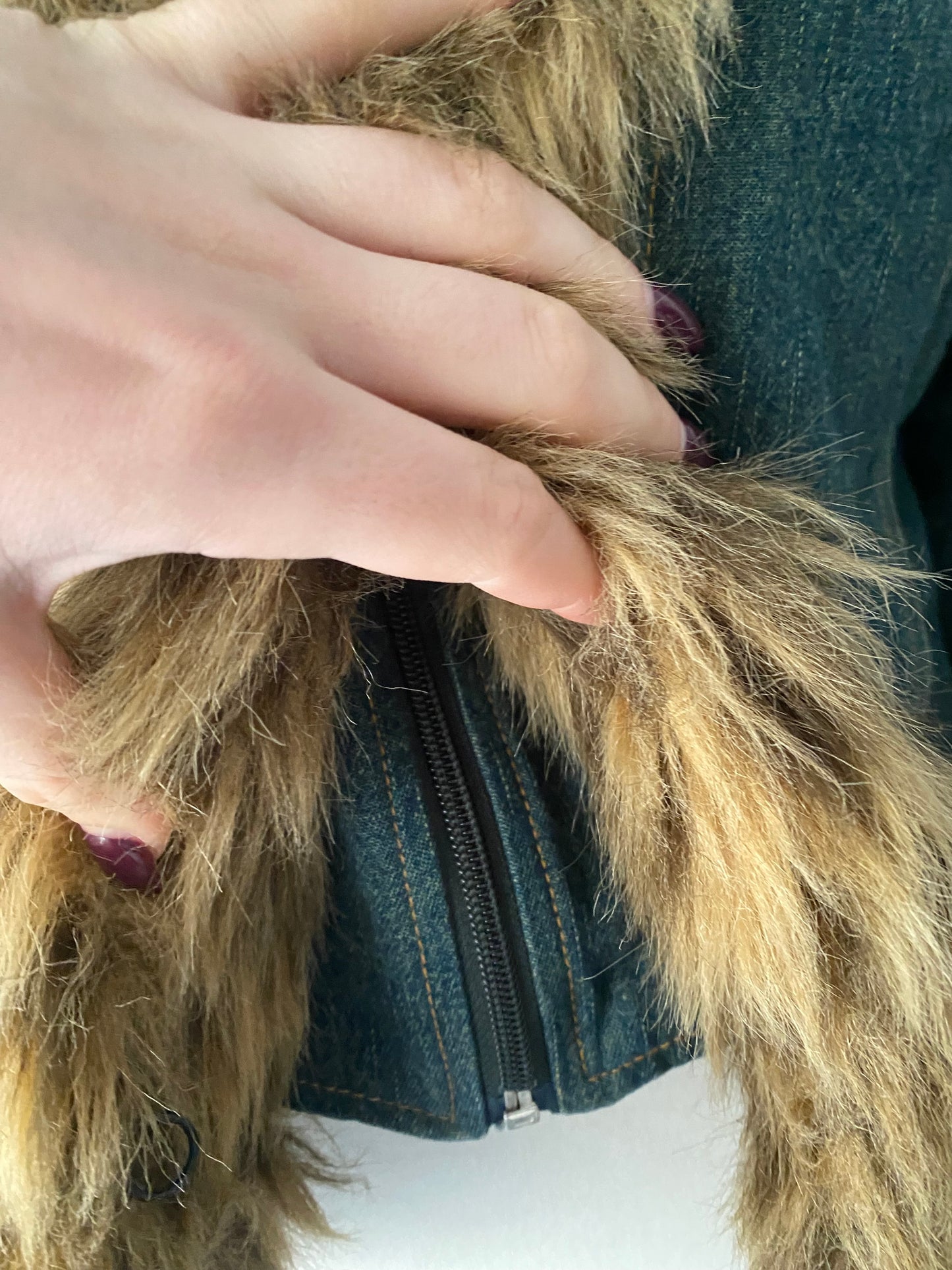 Vintage denim jacket with faux fur