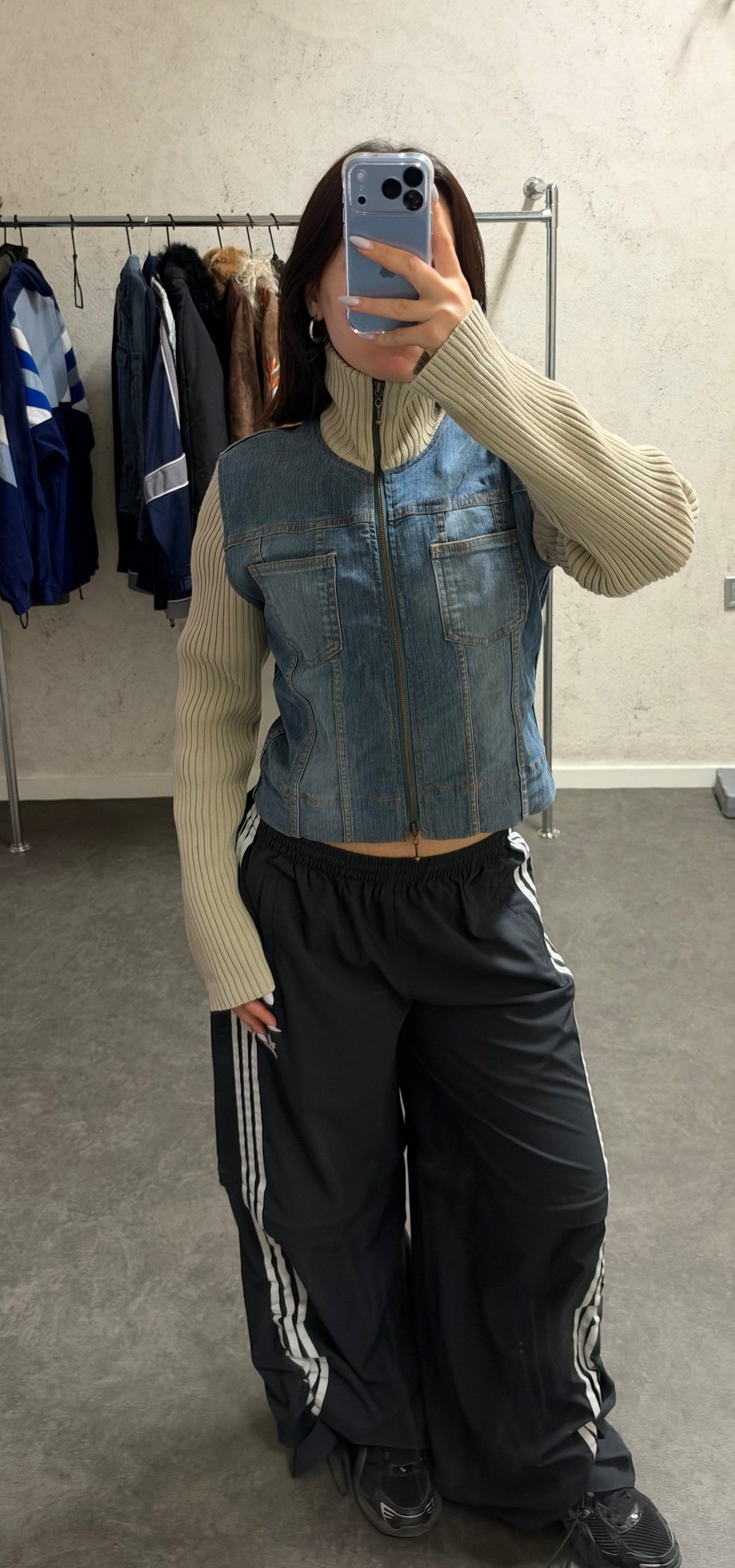 Y2K Denim & Knit Zip Up Jacket