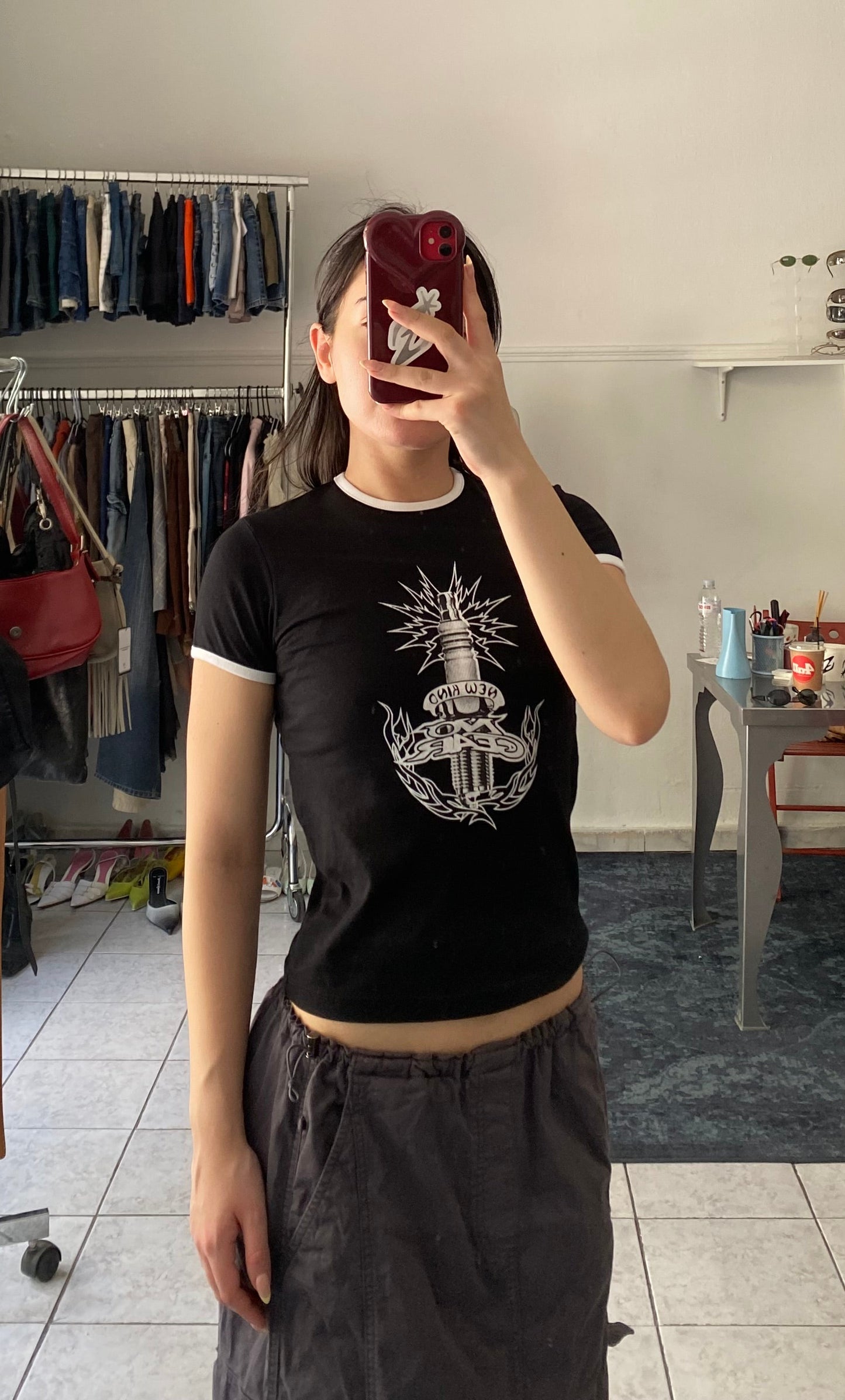 Y2K black baby tee