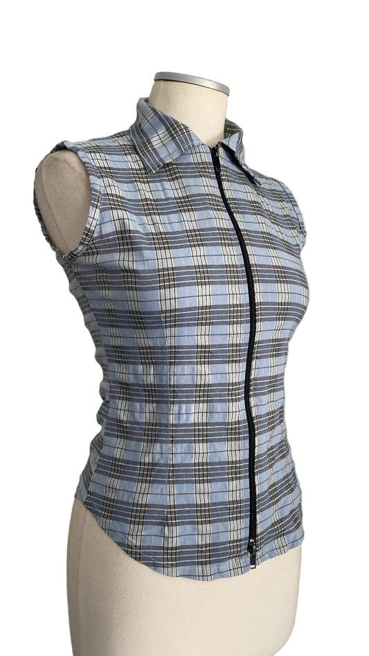 Y2K tight checkered zip up vest