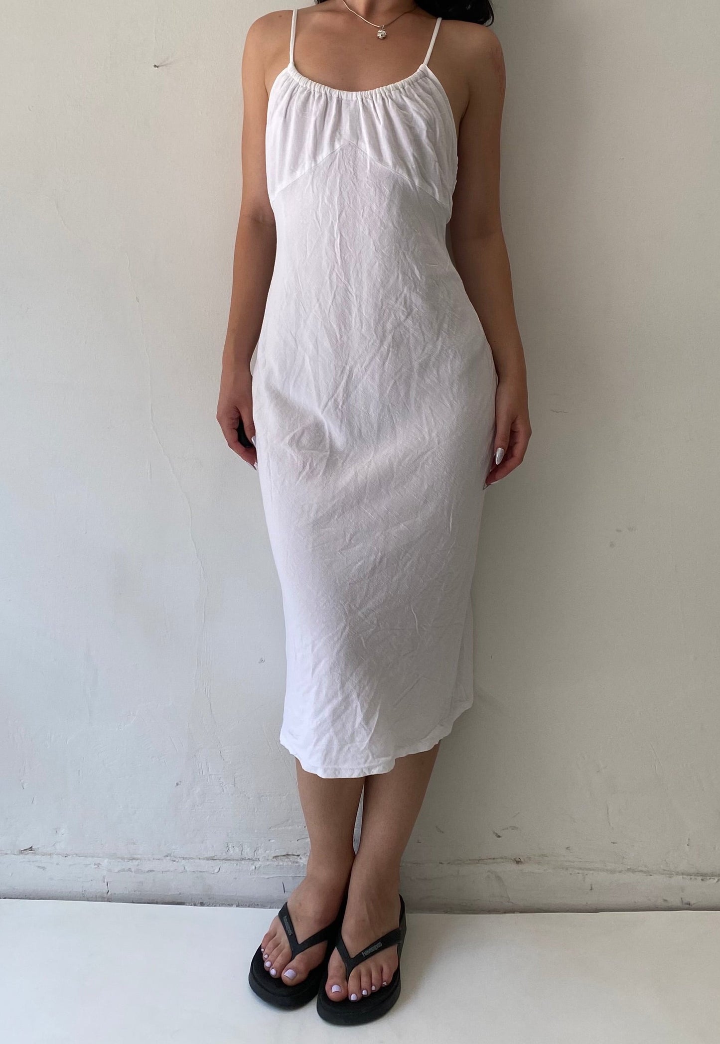 White linen midi dress