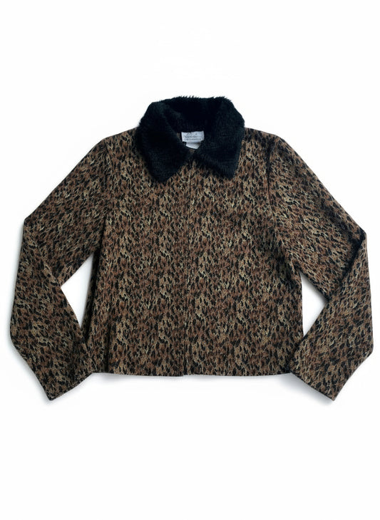 Animal print cropped zip up