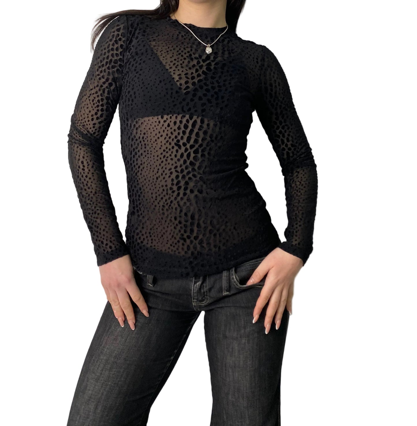 Sheer top with velvet details