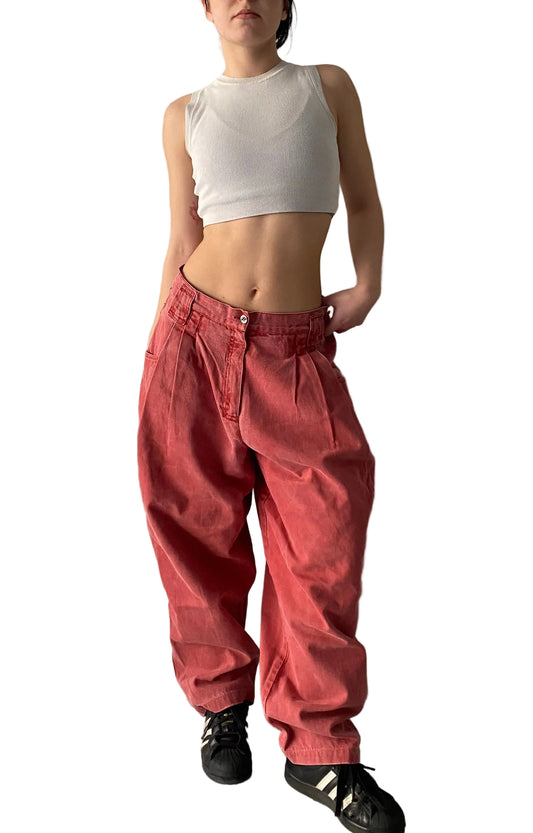Coral washed baggy pants