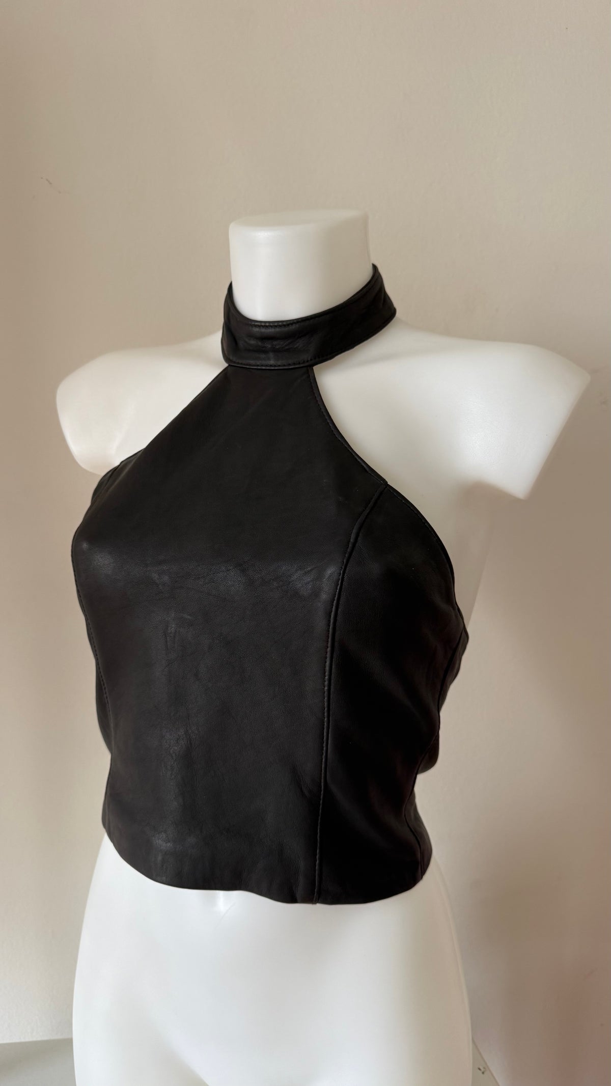 Real leather open back top