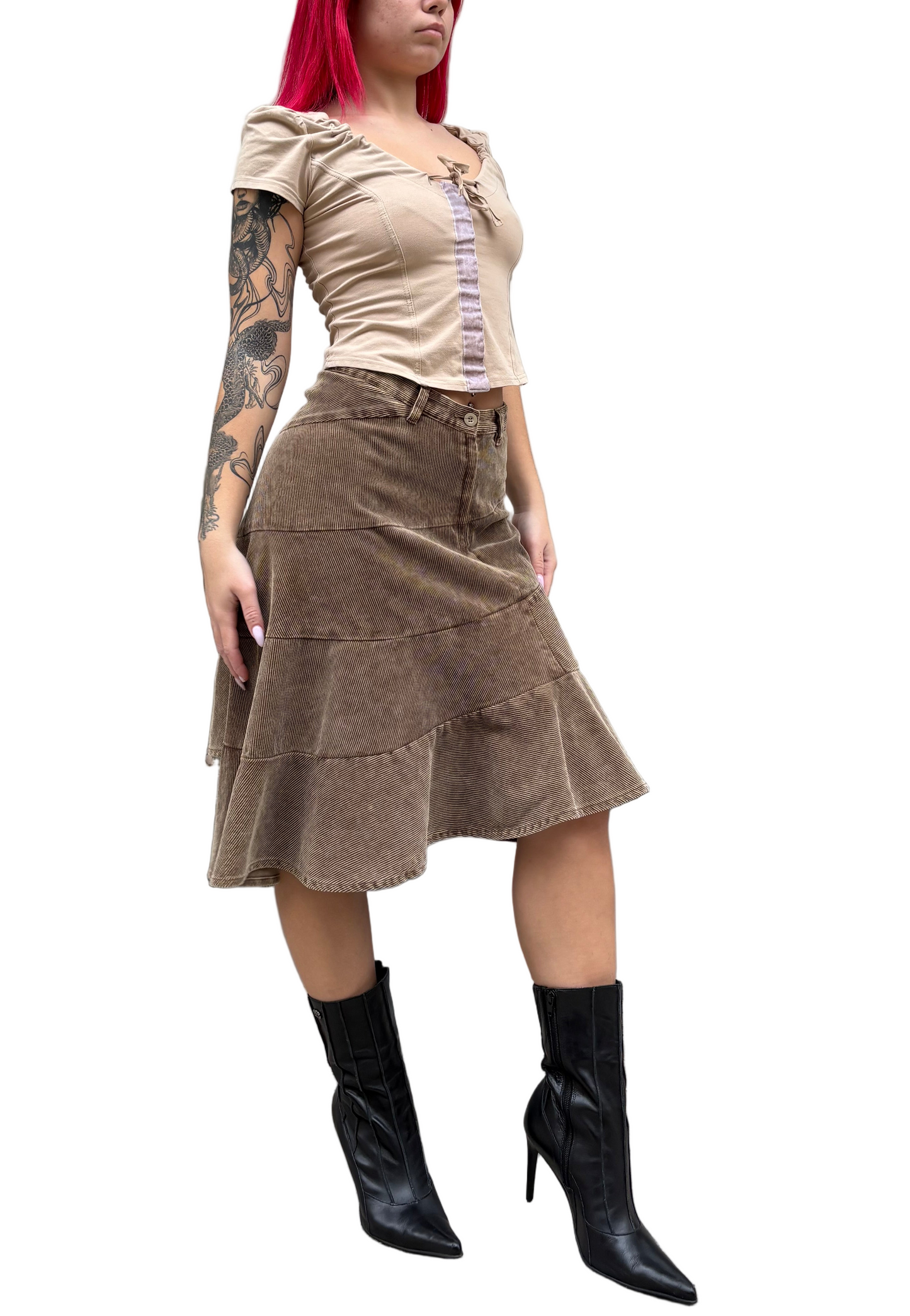 Camel brown asymmetrical midi skirt