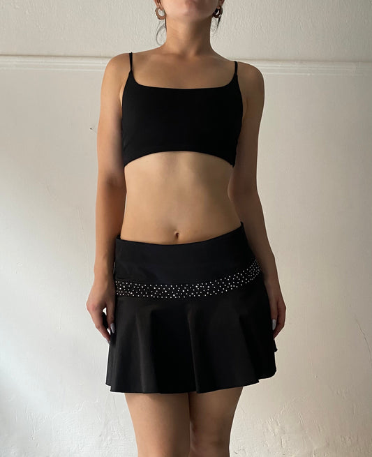 Deadstock black mini skirt with rhinestones