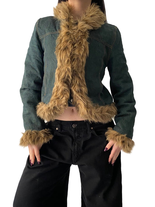 Vintage denim jacket with faux fur