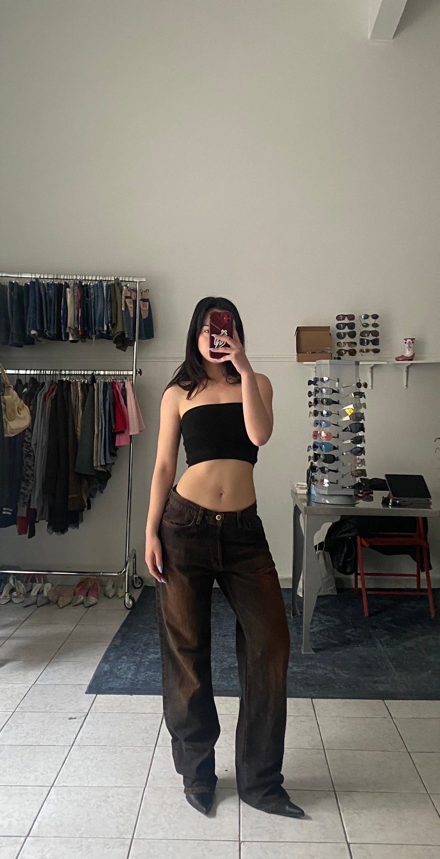 Vintage brown washed baggy jeans
