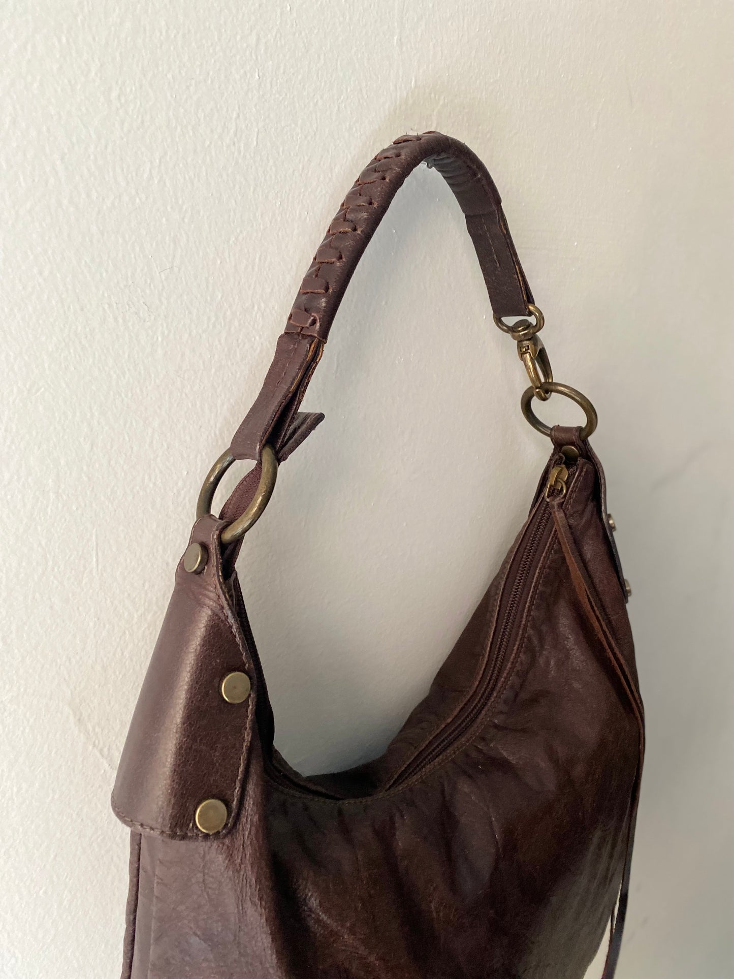 Genuine leather chocolate brown shoulder bag