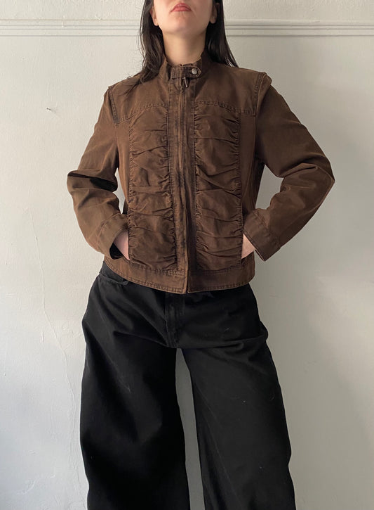 Brown cotton biker jacket