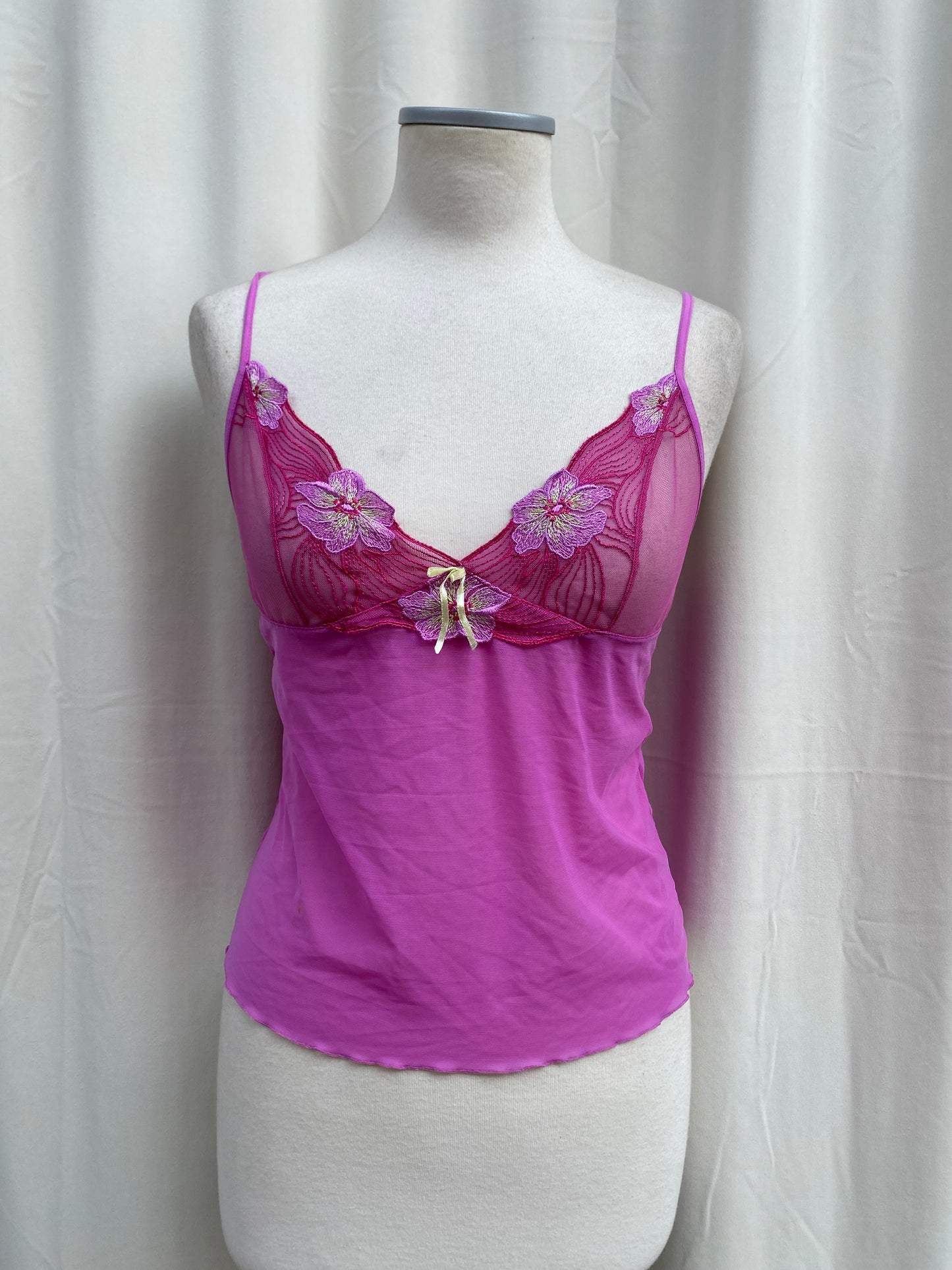 Y2k pink mesh cami top