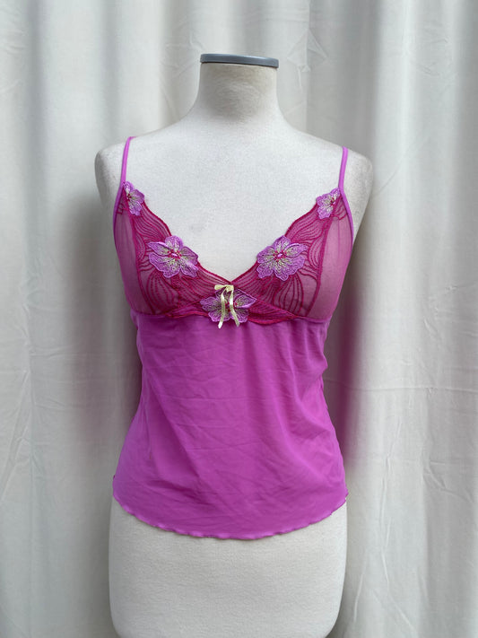 Y2k pink mesh cami top
