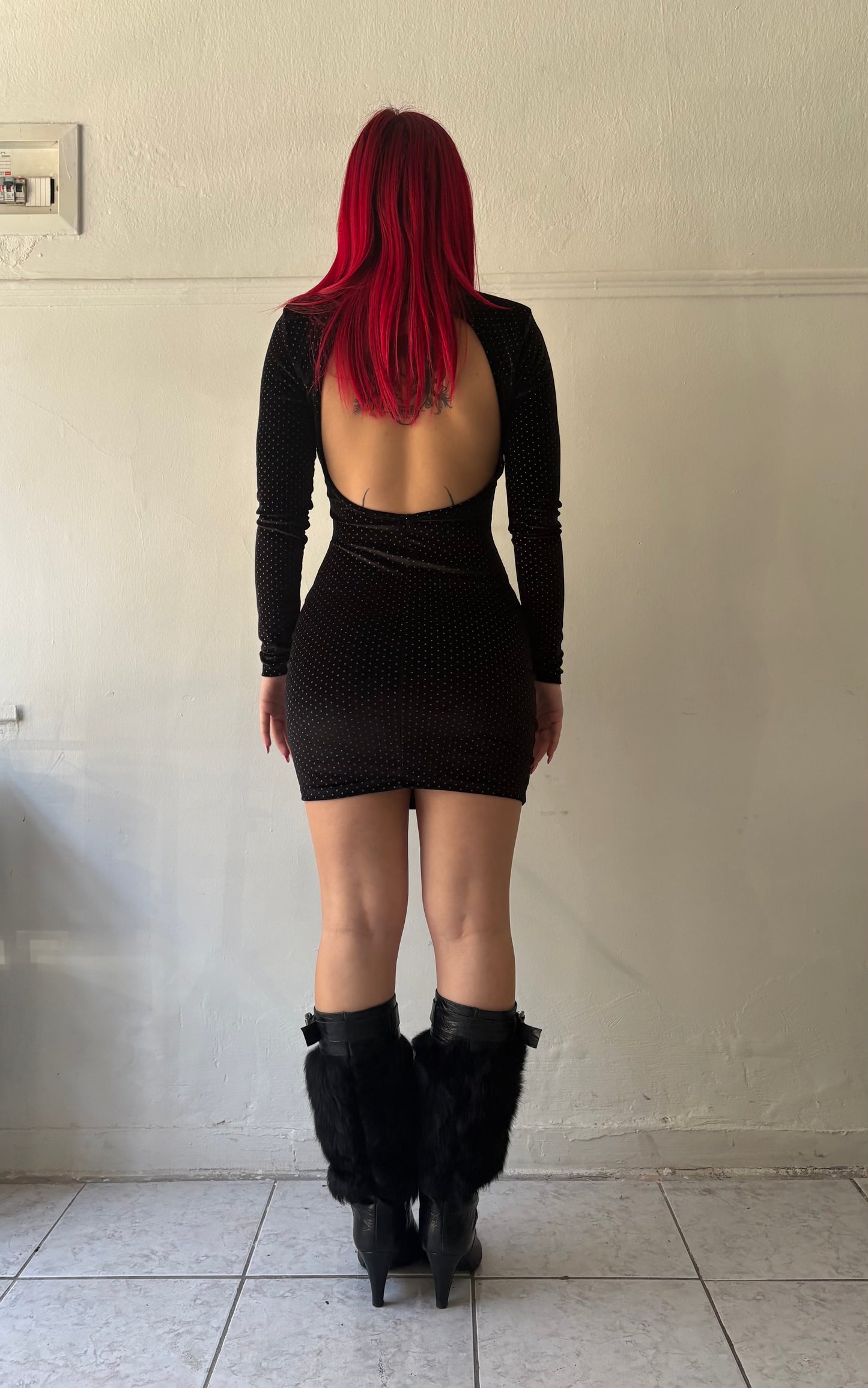 Velvet mini dress with open back