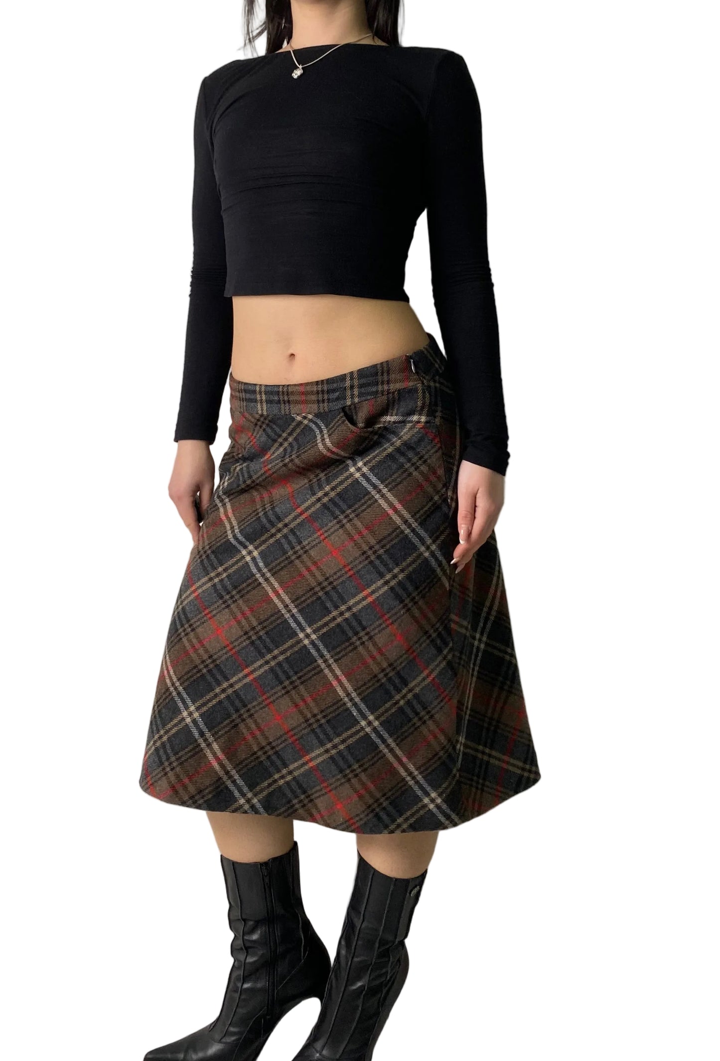 Vintage plaid midi skirt