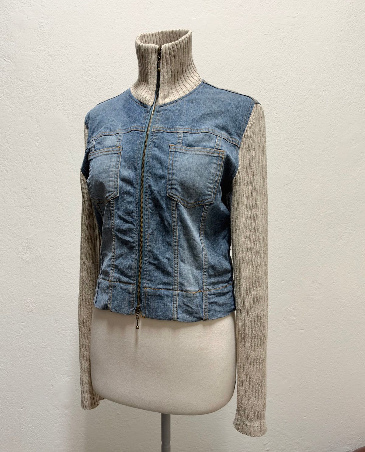 Y2K Denim & Knit Zip Up Jacket