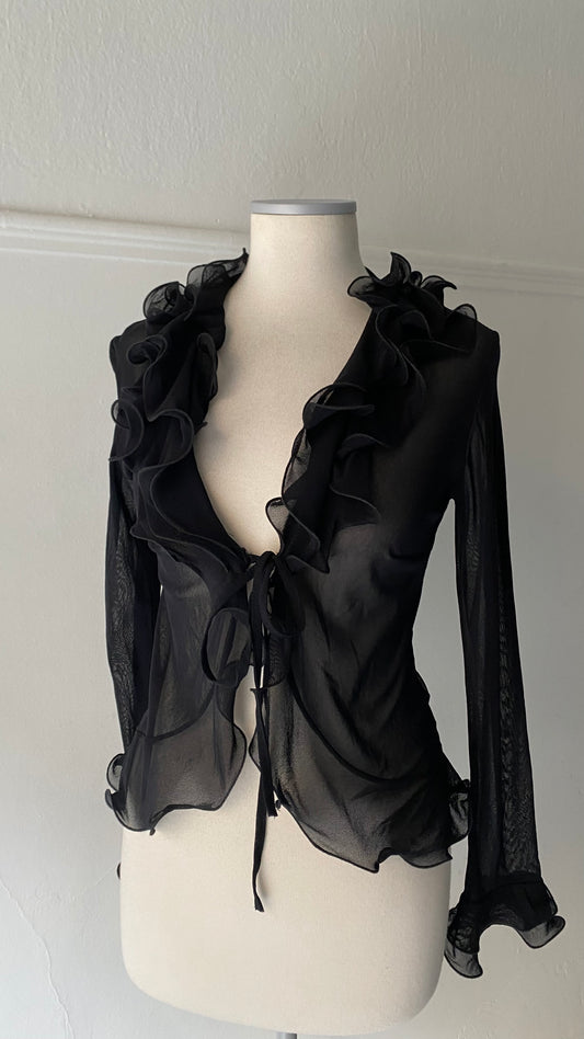 Vintage semi sheer ruffle cardigan