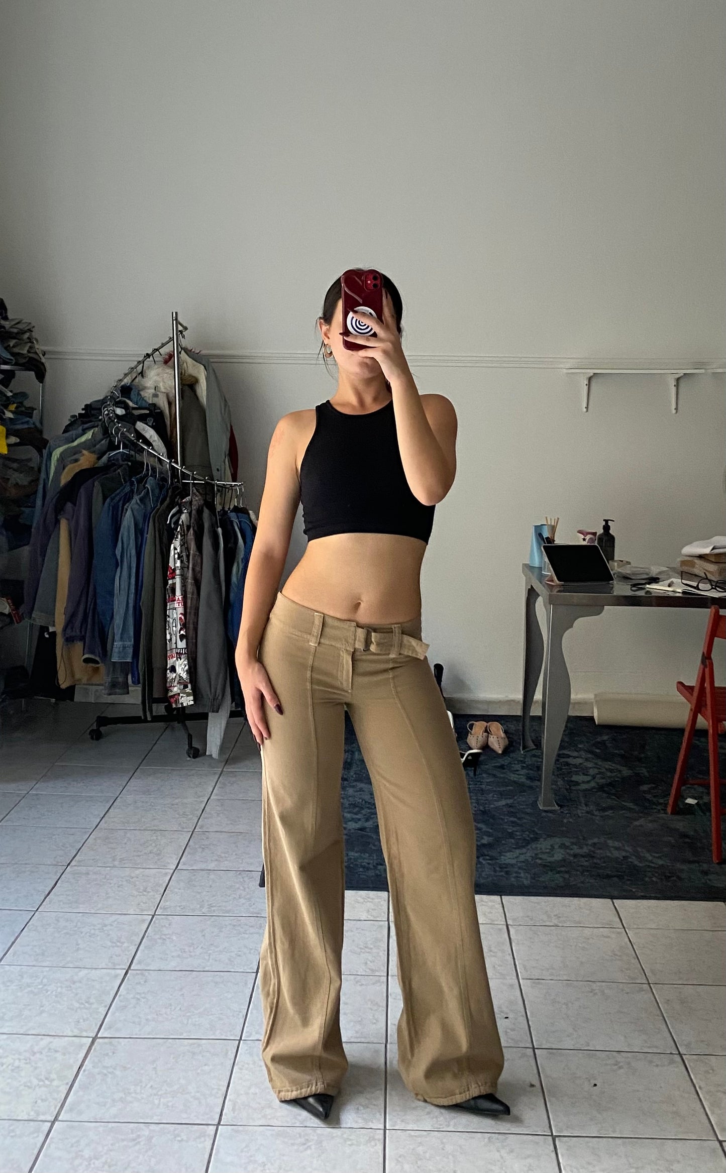 Wide leg beige pants