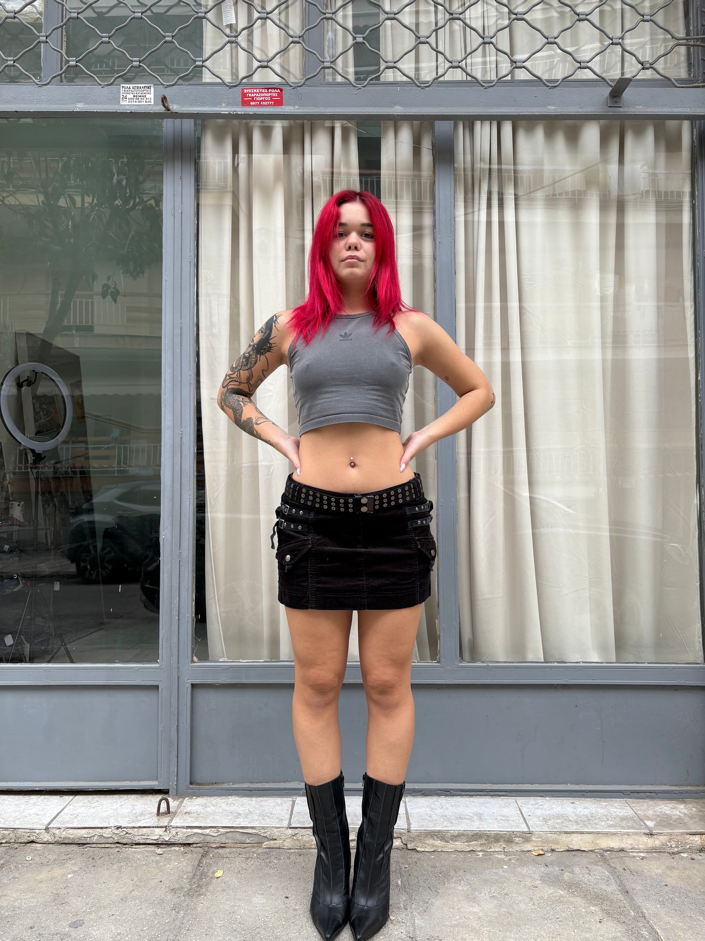 Sisley black corduroy mini skirt