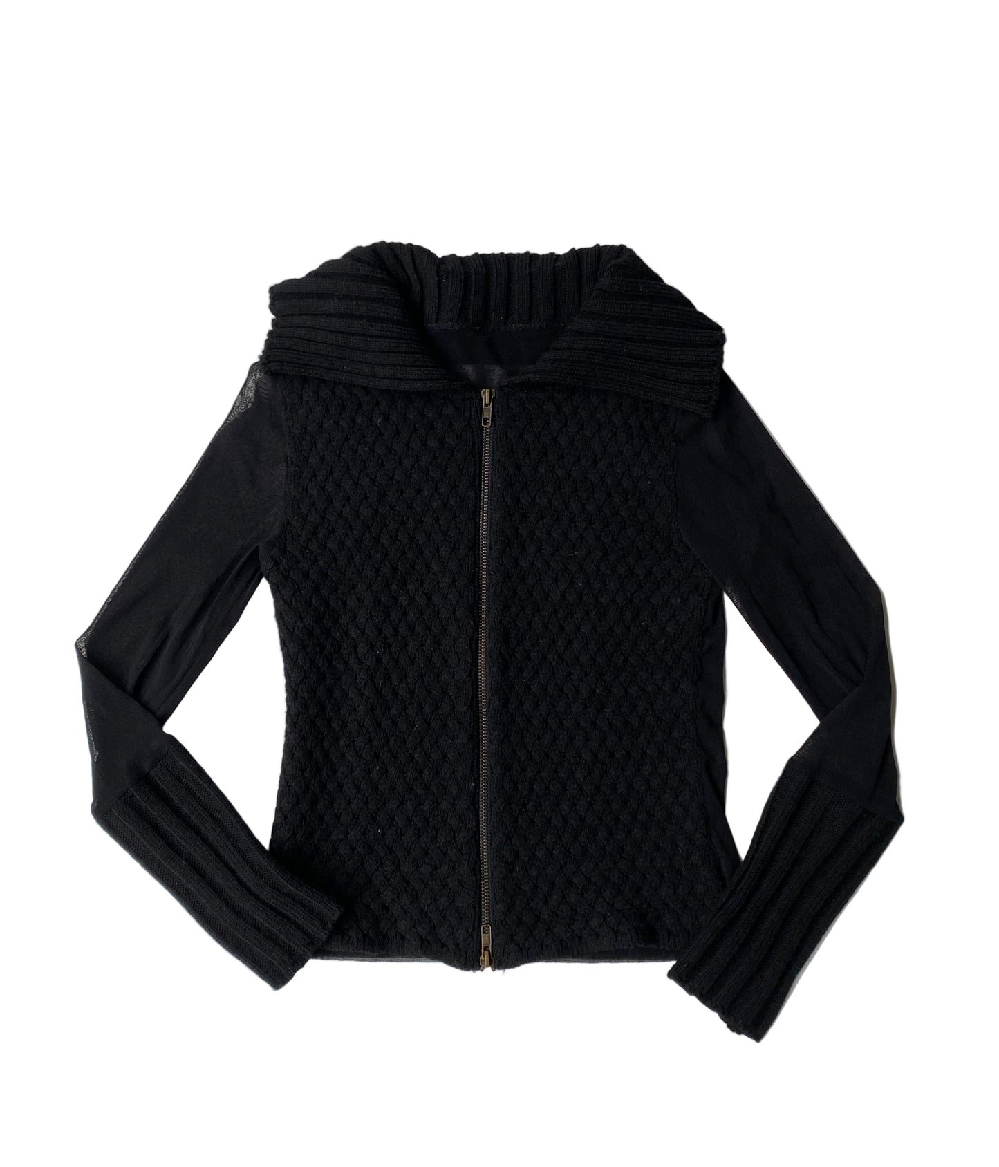 Black knit zip up with see through sleeves