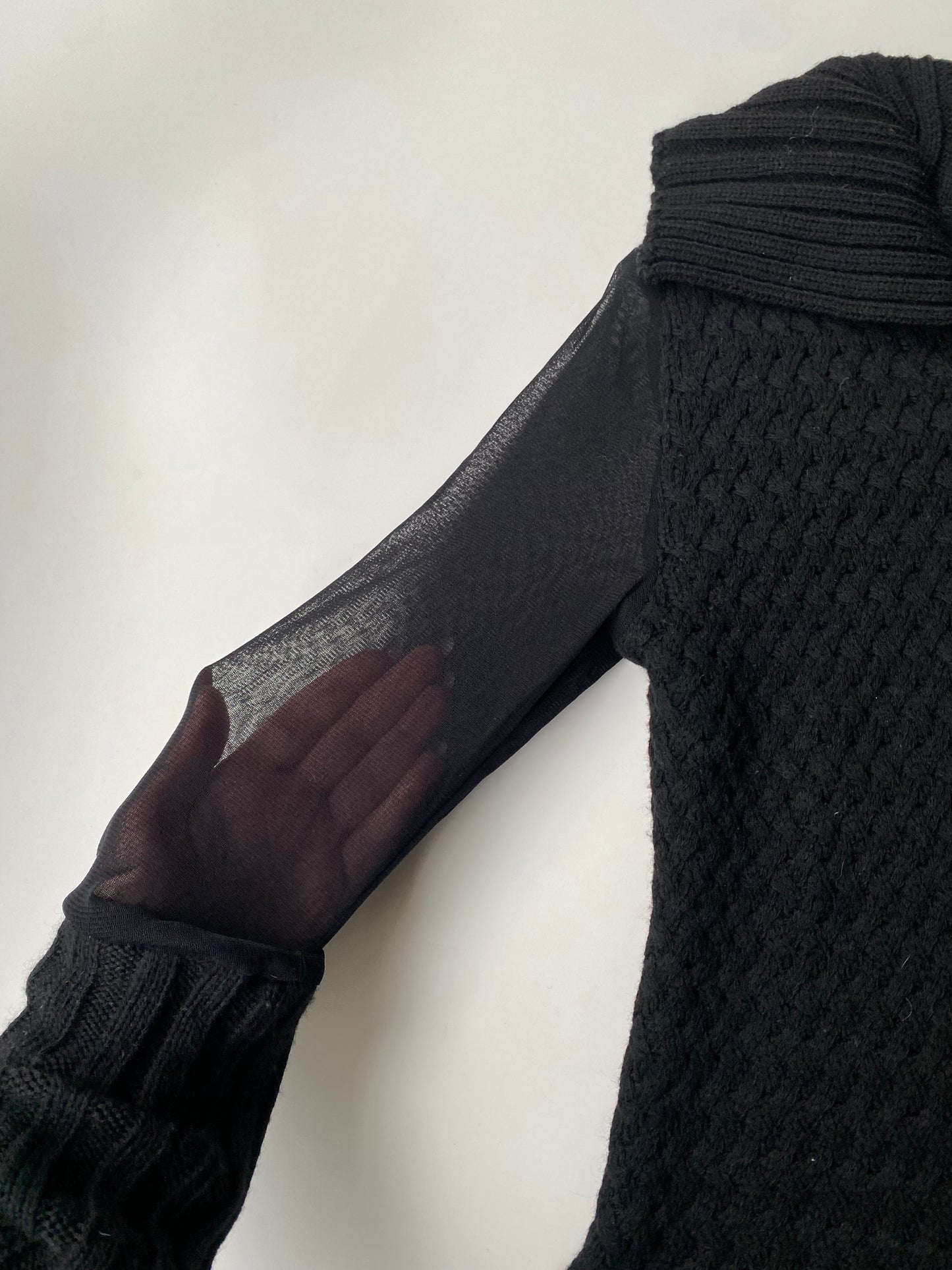 Black knit zip up with see through sleeves