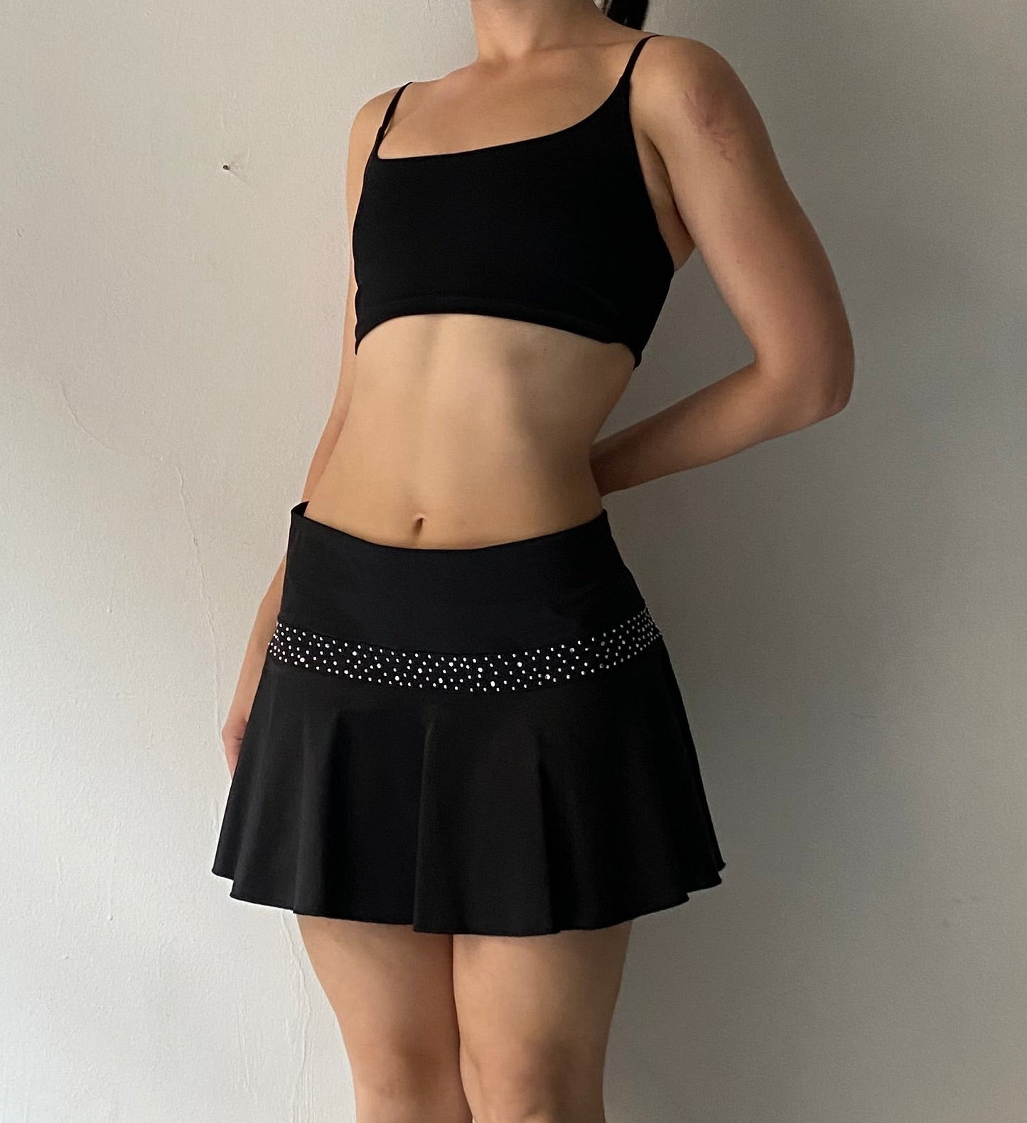 Deadstock black mini skirt with rhinestones