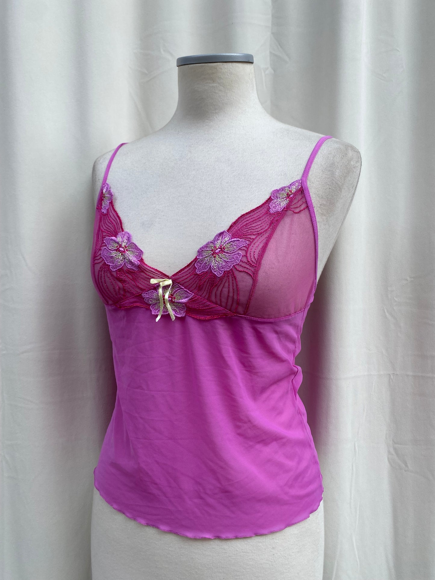 Y2k pink mesh cami top