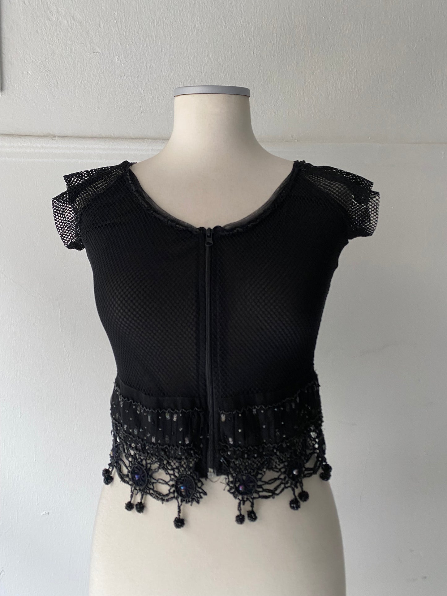 Vintage semi sheer zip up top