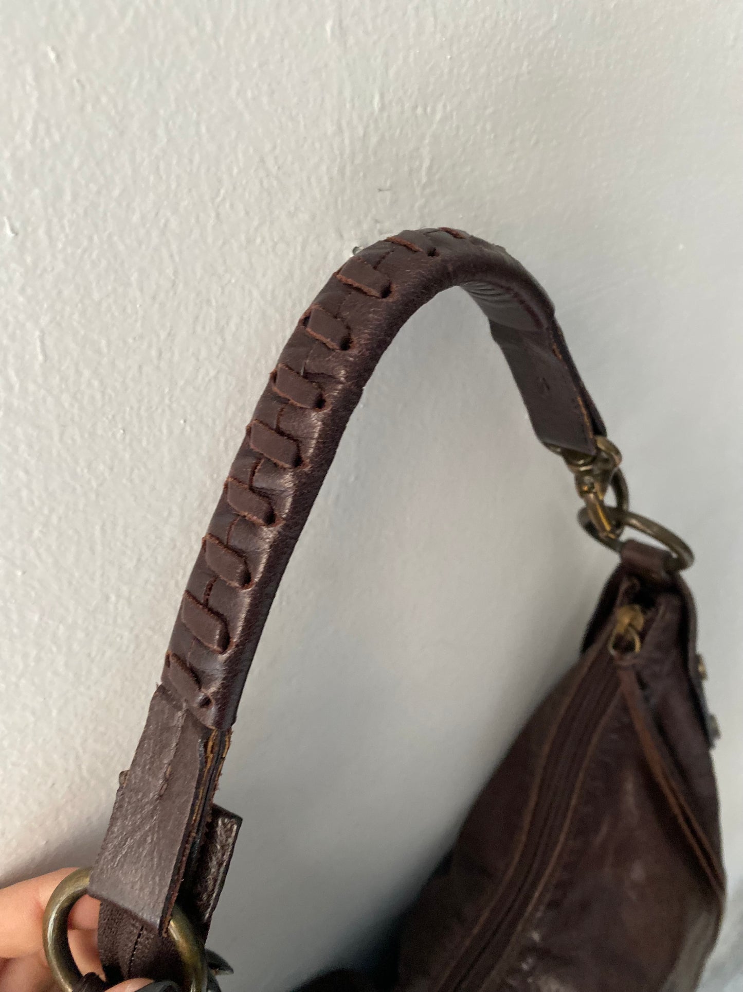 Genuine leather chocolate brown shoulder bag