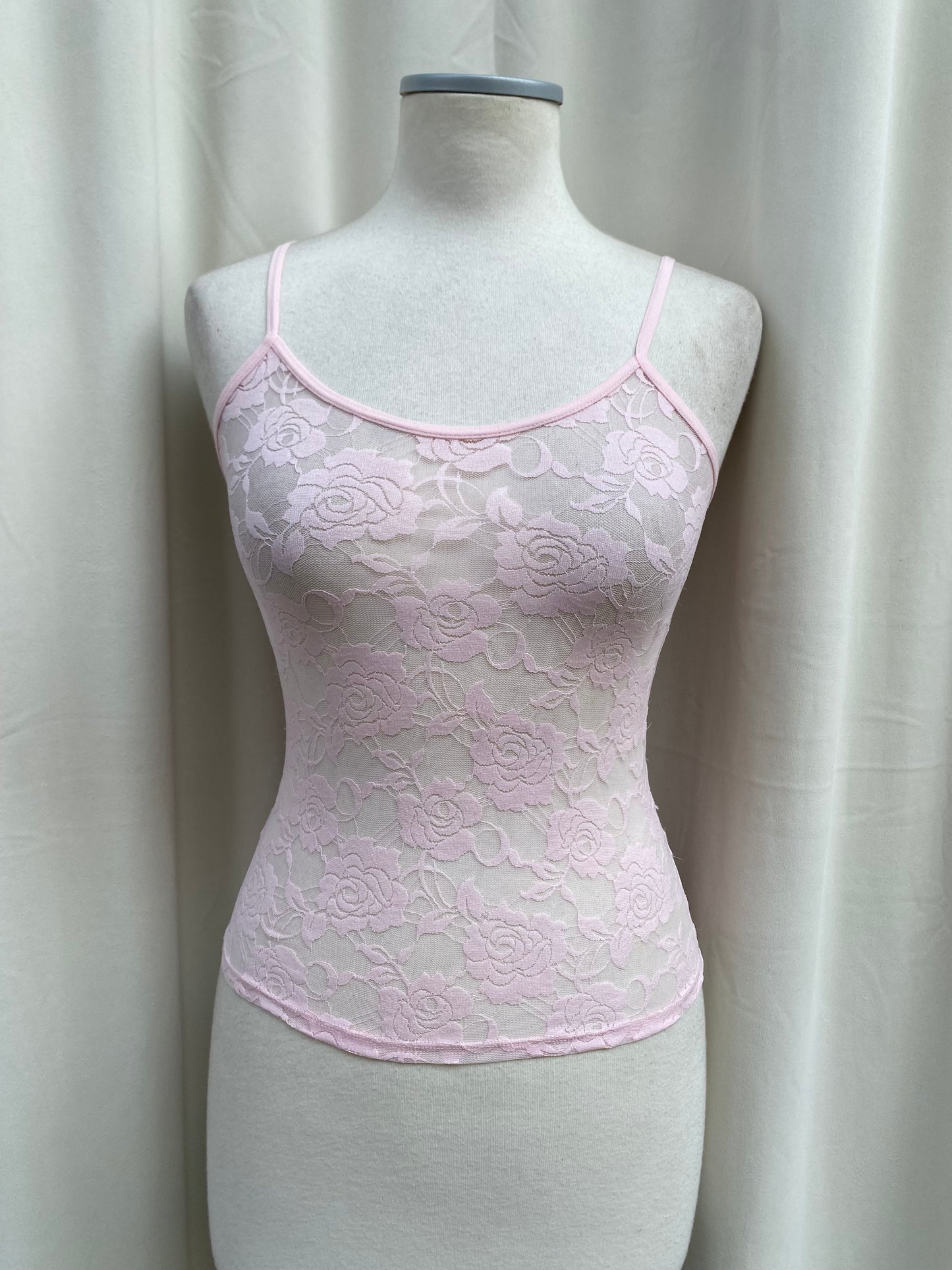 Y2K Baby pink roses lace cami top