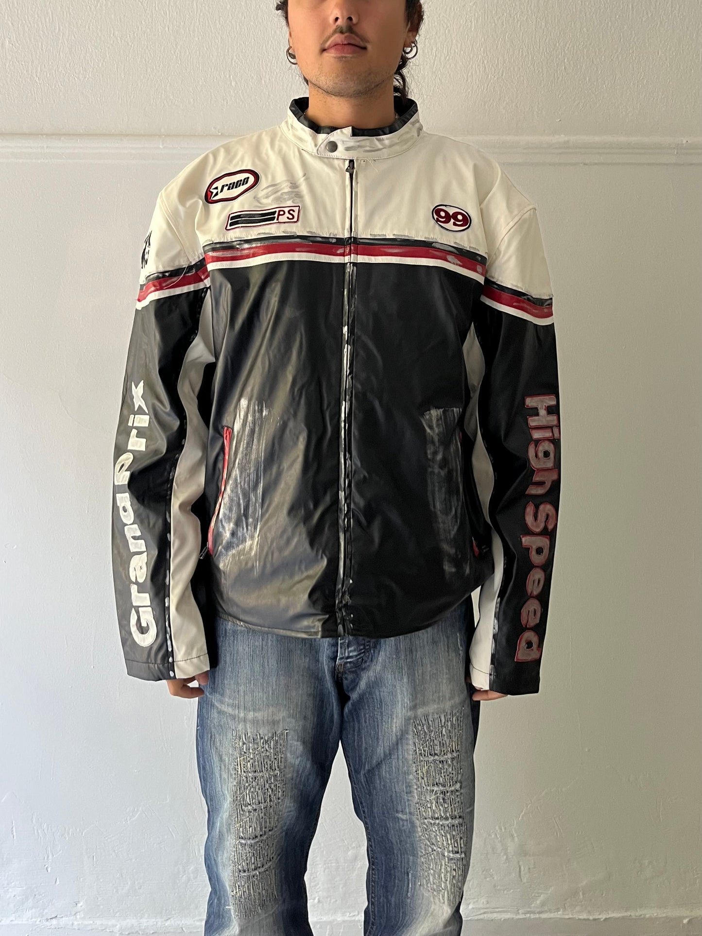 Faux leather racer jacket