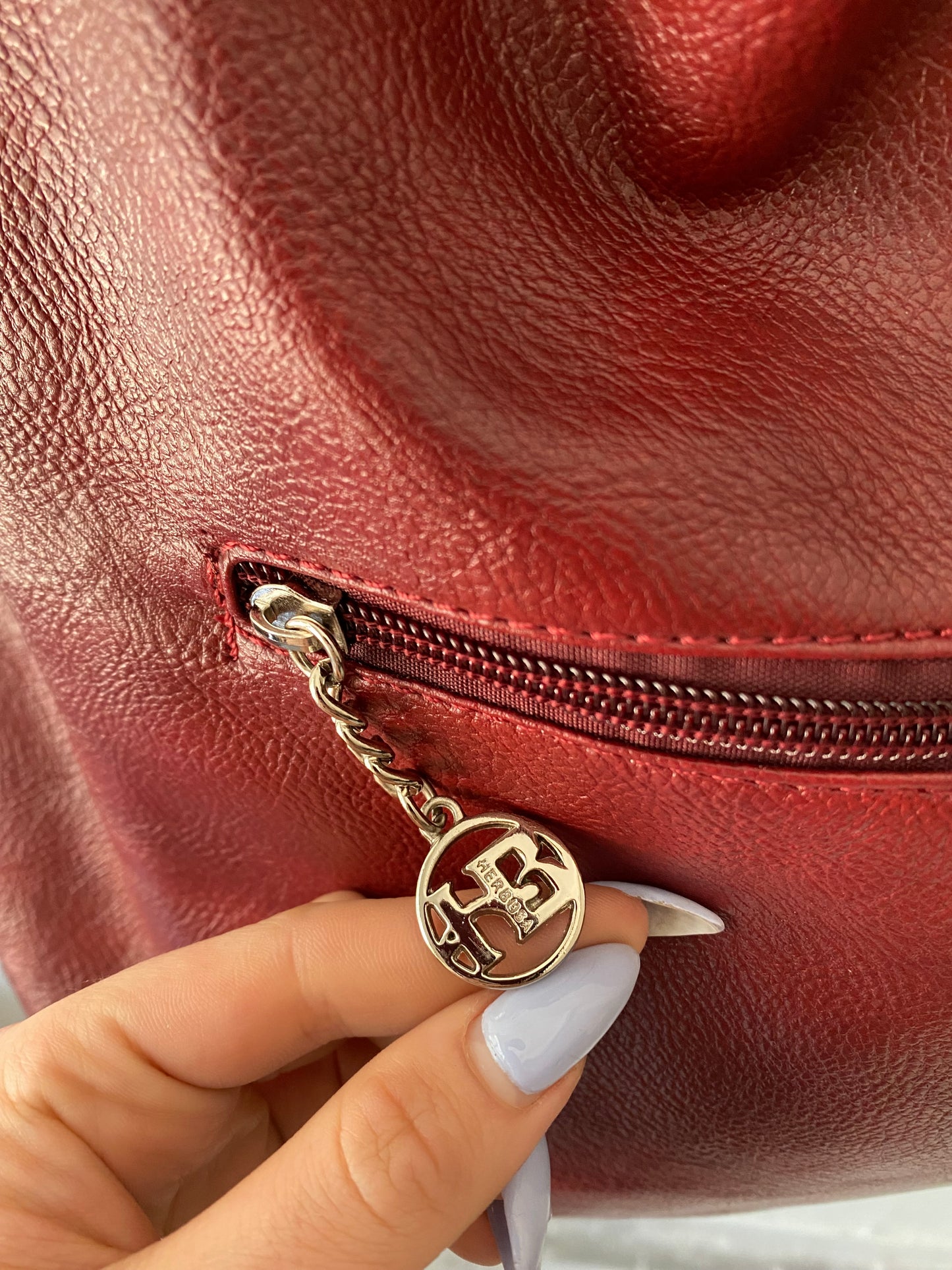 Burgundy faux leather big shoulder bag