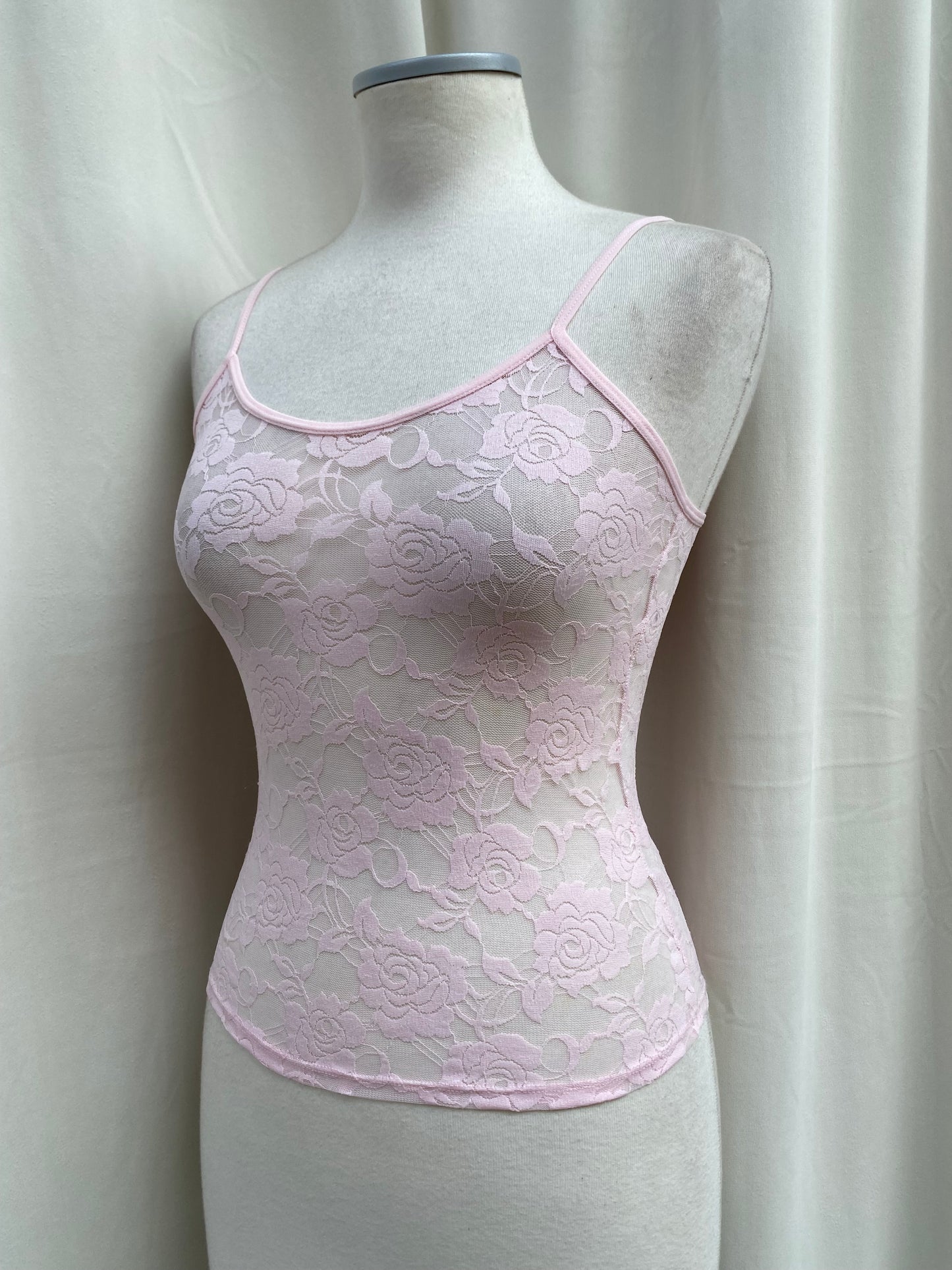Y2K Baby pink roses lace cami top